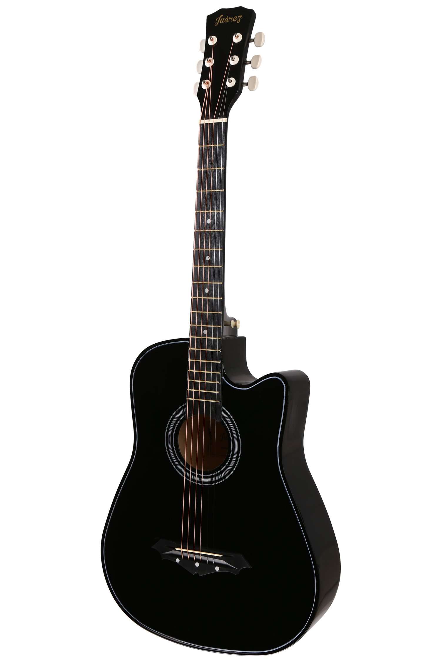 Juârez Acoustic Guitar, 38 Inch Cutaway, 038C with Bag, Strings, Pick and Strap, Black 2