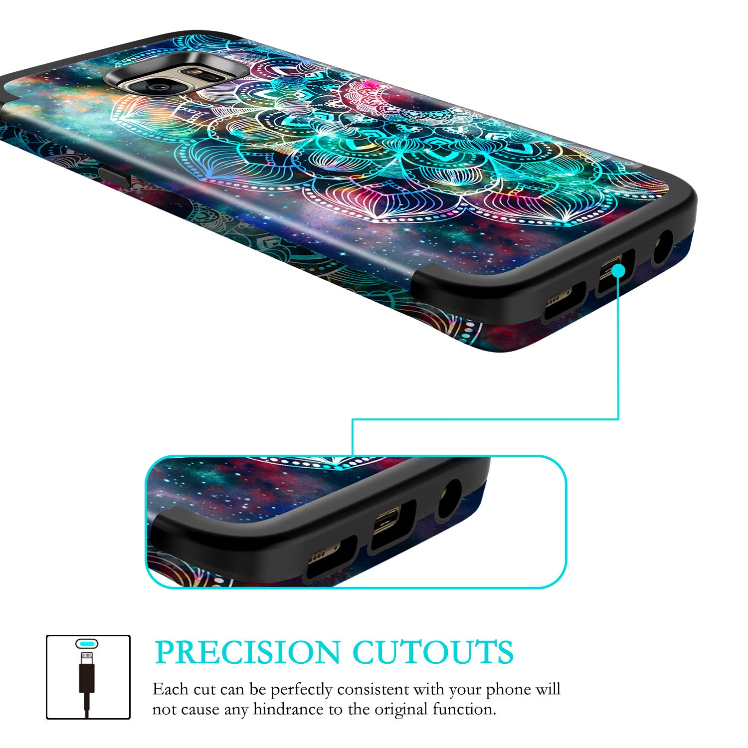 Lamcase for Galaxy S7 Edge Case Shockproof Dual Layer Hard PC & Flexible Silicone High Impact Bumper Protective Case Cover Samsung Galaxy S7 Edge,Mandala/Galaxy 6