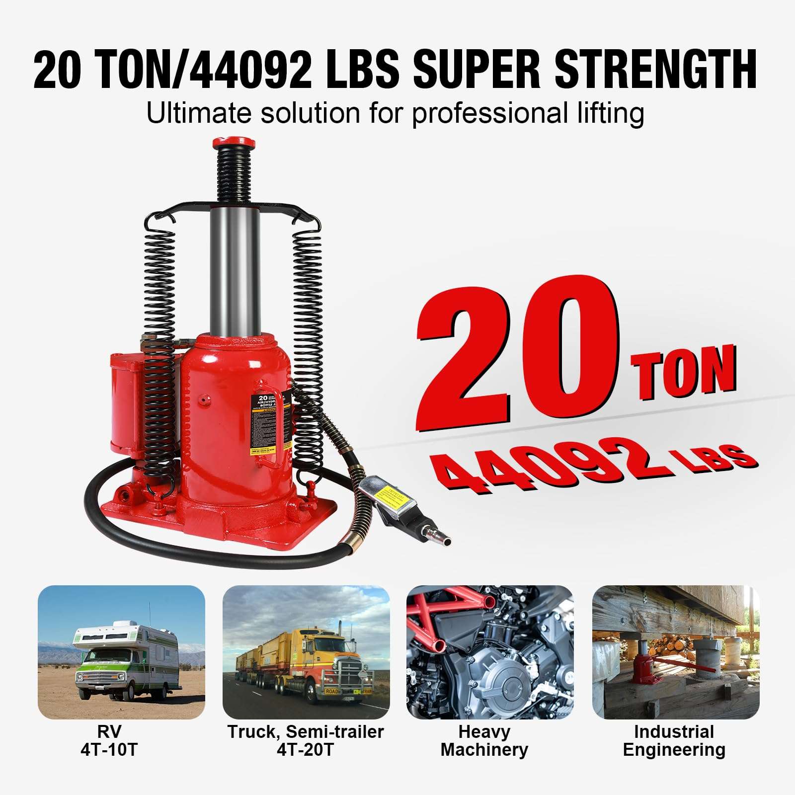 BIG RED AQD20TR Air Hydraulic Bottle Jack: Heavy Duty Professional Lift with Dual-Power Operation, 10.24"-20.08" Adjustable Lift Range & Safety Valve - 20 Ton (40,000 LBS) 4
