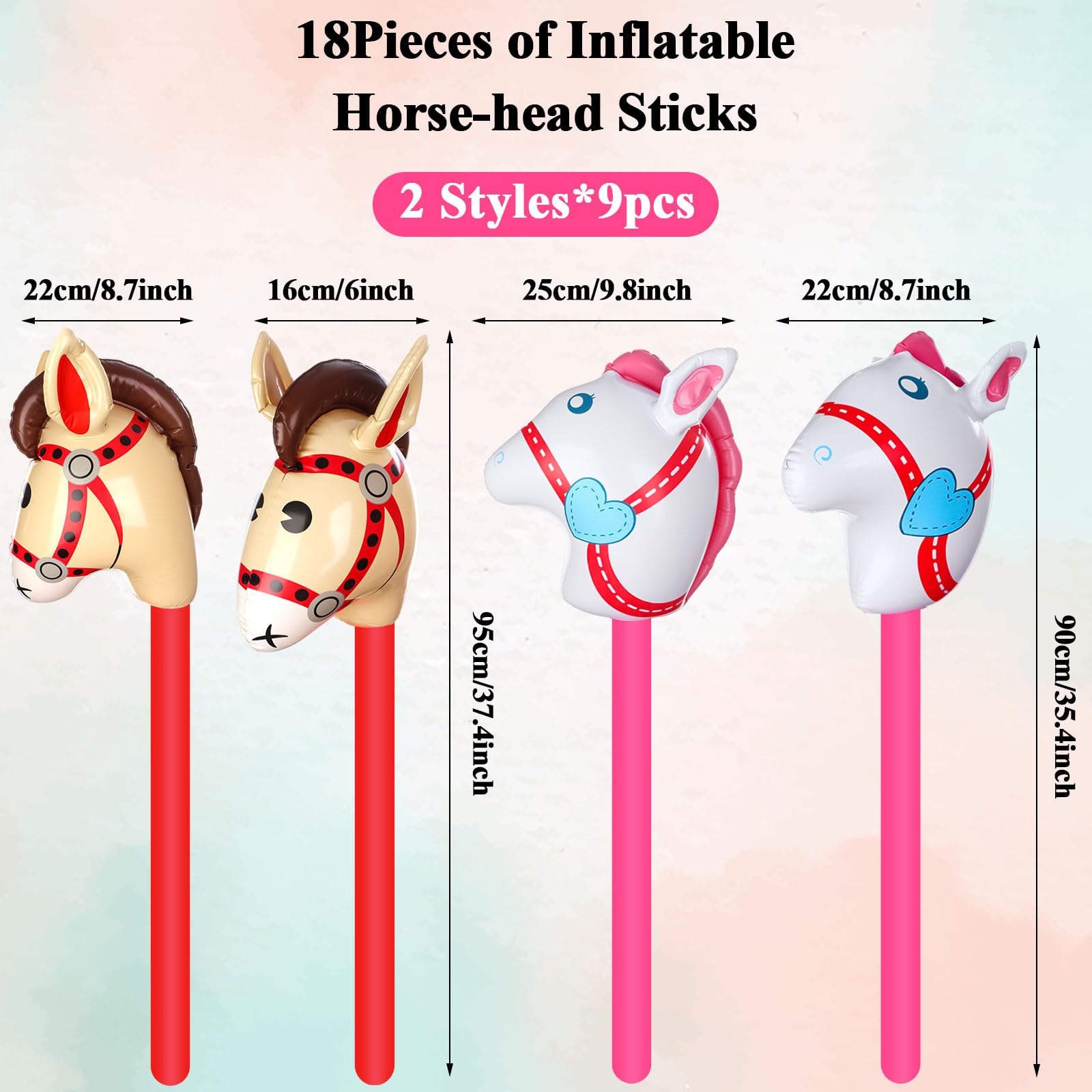 RUIYELE 18 Pcs 40 Inch Brown Inflatable Stick Horse Blow Up Horsehead Stick Balloon Horse Birthday Party Supplies Pony Stick for Christmas Horse Themed Party Decorations Costume Stick 3