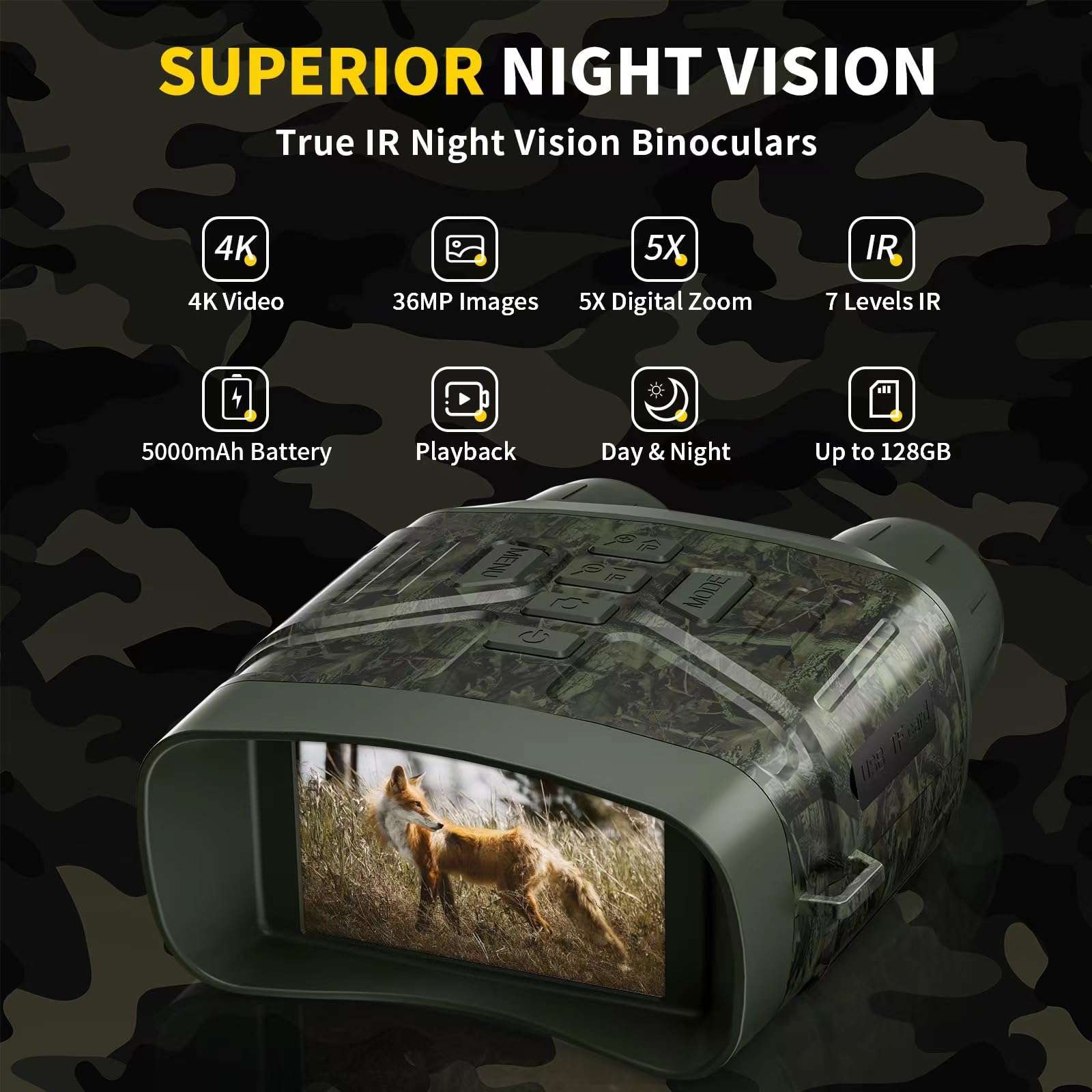 Night Vision Goggles - 4K Night Vision Binoculars for Adults, 3'' HD Screen Binoculars can Save Photo and Video with 32GB TF Card, Camouflage 3