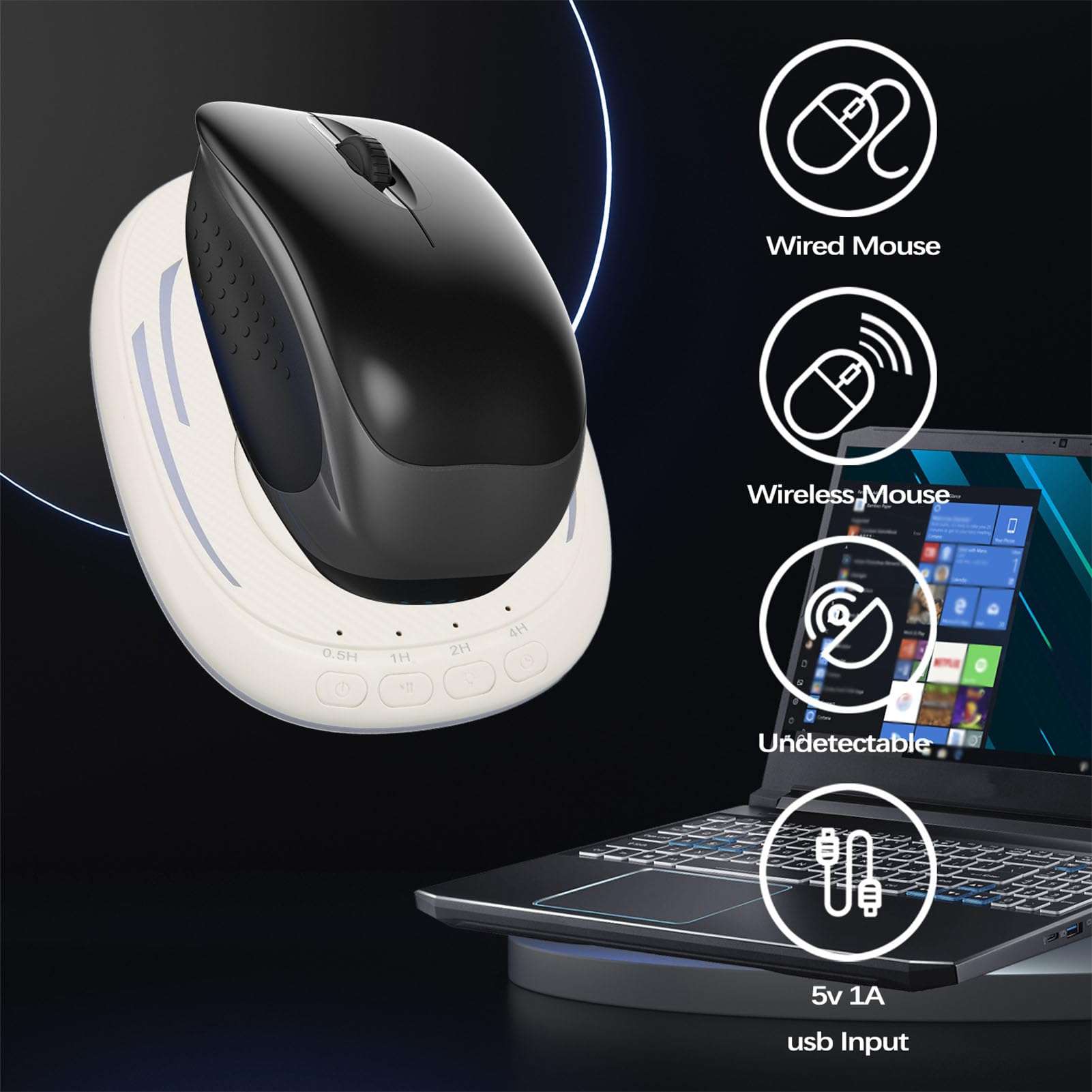 Undetectable Mouse Mover with Adjustable Timer, LED Indicator, Drive, Quiet Ultra Slim USB C Mouse Jiggler for Keeping PC Laptop Active (White) 5