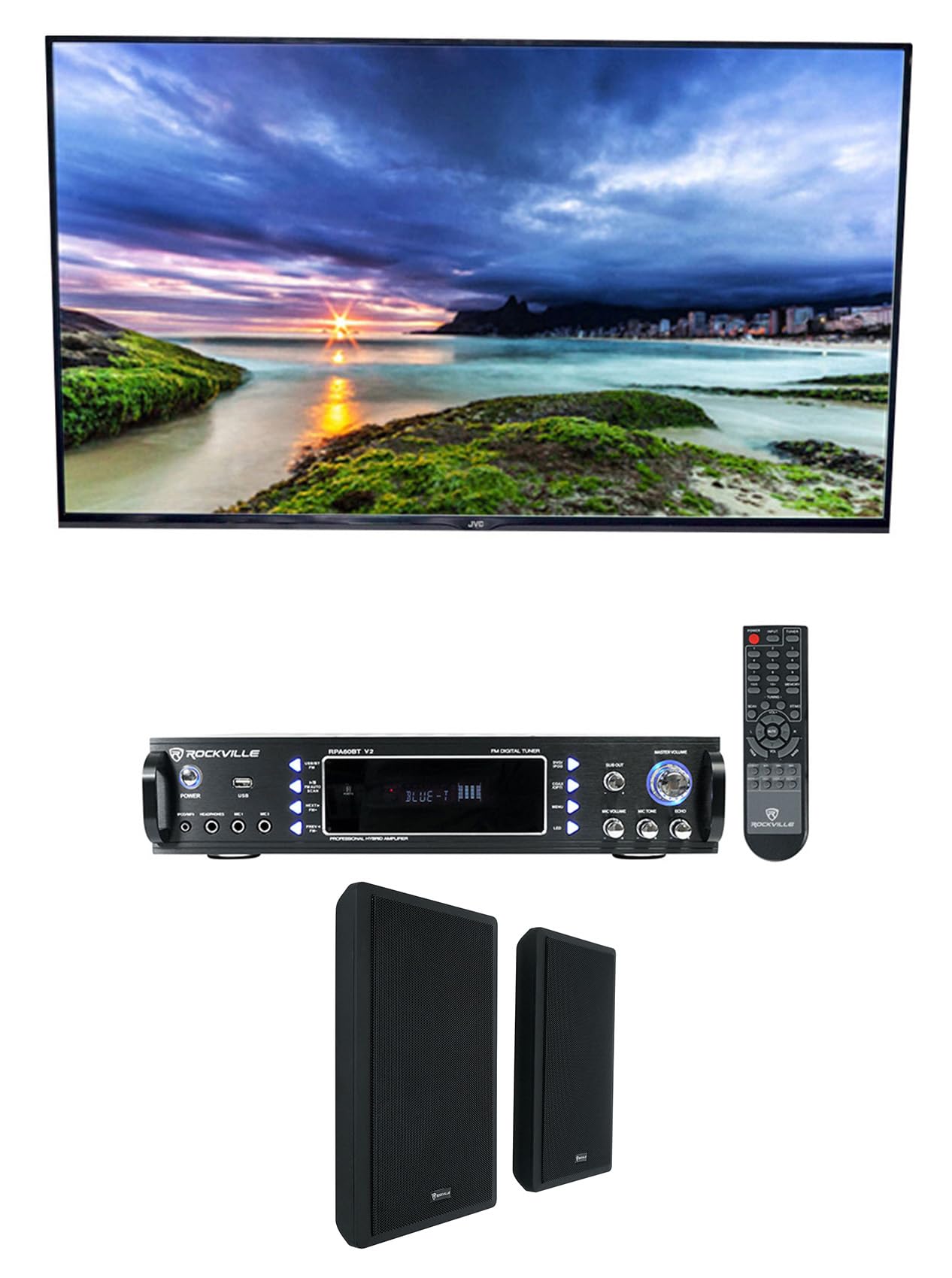 Rockville Bundle: RPA60BT V2 1000 Watt 2-Ch USB Amplifier Mixer Bundle with Pair of RockSlim Black Home Theater 5.25" Slim Speakers (2 Items) 1