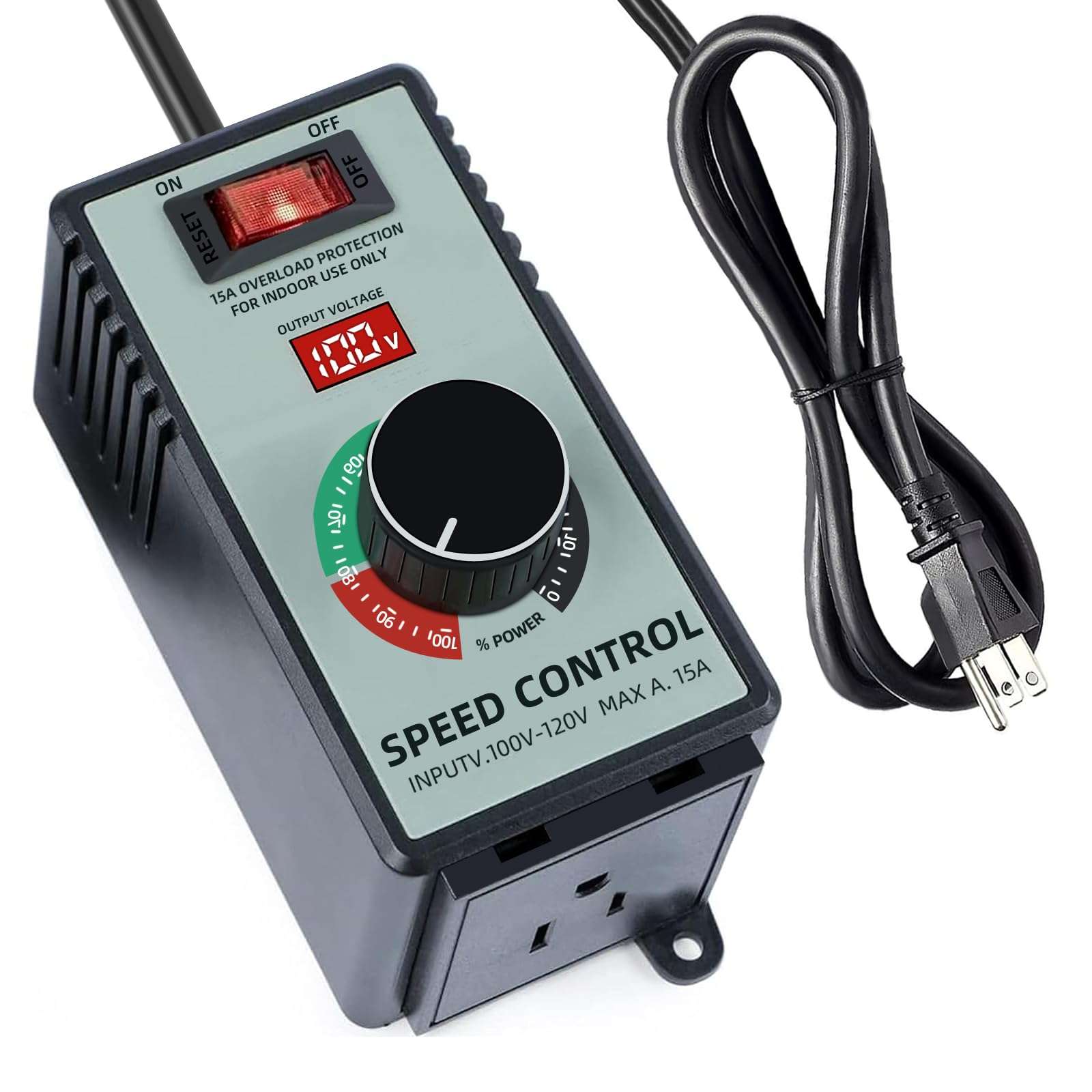 Adjustable 4000W AC Motor Speed Controller for Angle Grinder, Electric Drill, Polishing Machine & Fan - 110V, Variable Speed Control with Overload Protection, Voltage LED Display 1