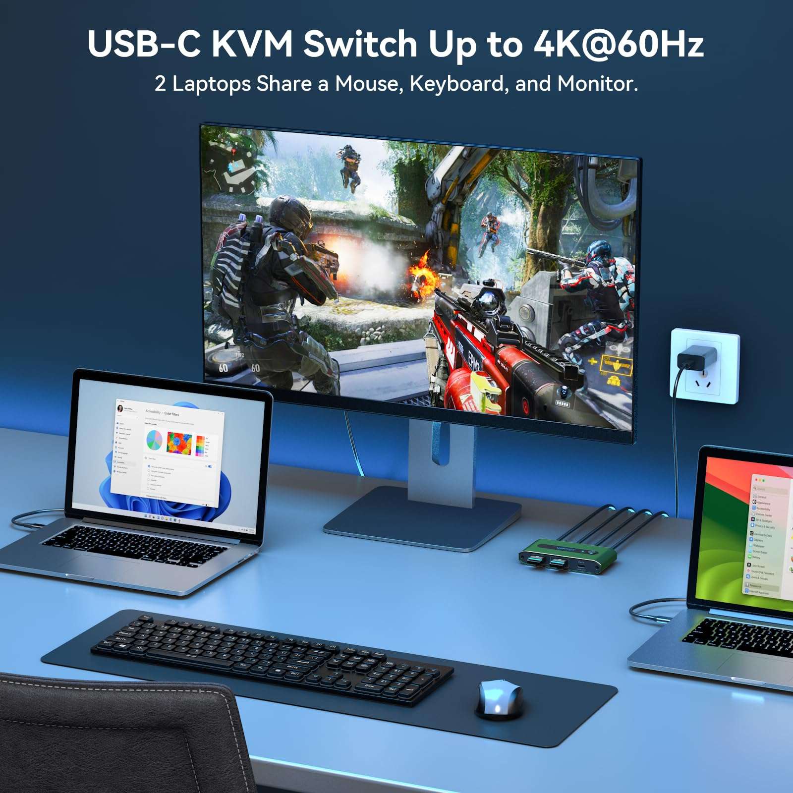 USB C Docking Station with KVM Switch 2 Monitors 2 Computers Switches,Support 8K/6K60Hz & 40Gbps Transfer USB 3.2 Video Cord for MacBook Pro/Air,Samsung S22,eGPU,Docking,GaN Charger 3