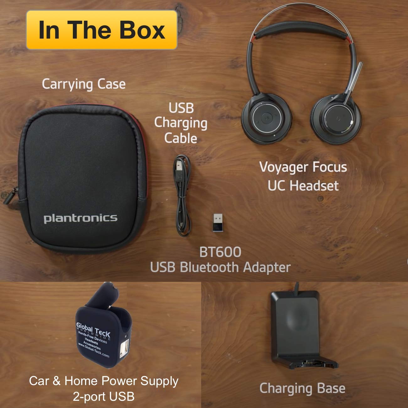 Poly Voyager Focus UC B825 Wireless Bluetooth Stereo Computer Headphones w/Boom Mic, 12 Hours Talk Time, Active Noise Canceling Noisy Work Environments, Plantronics Sound Quality, Stand, Cloth, Dongle 2