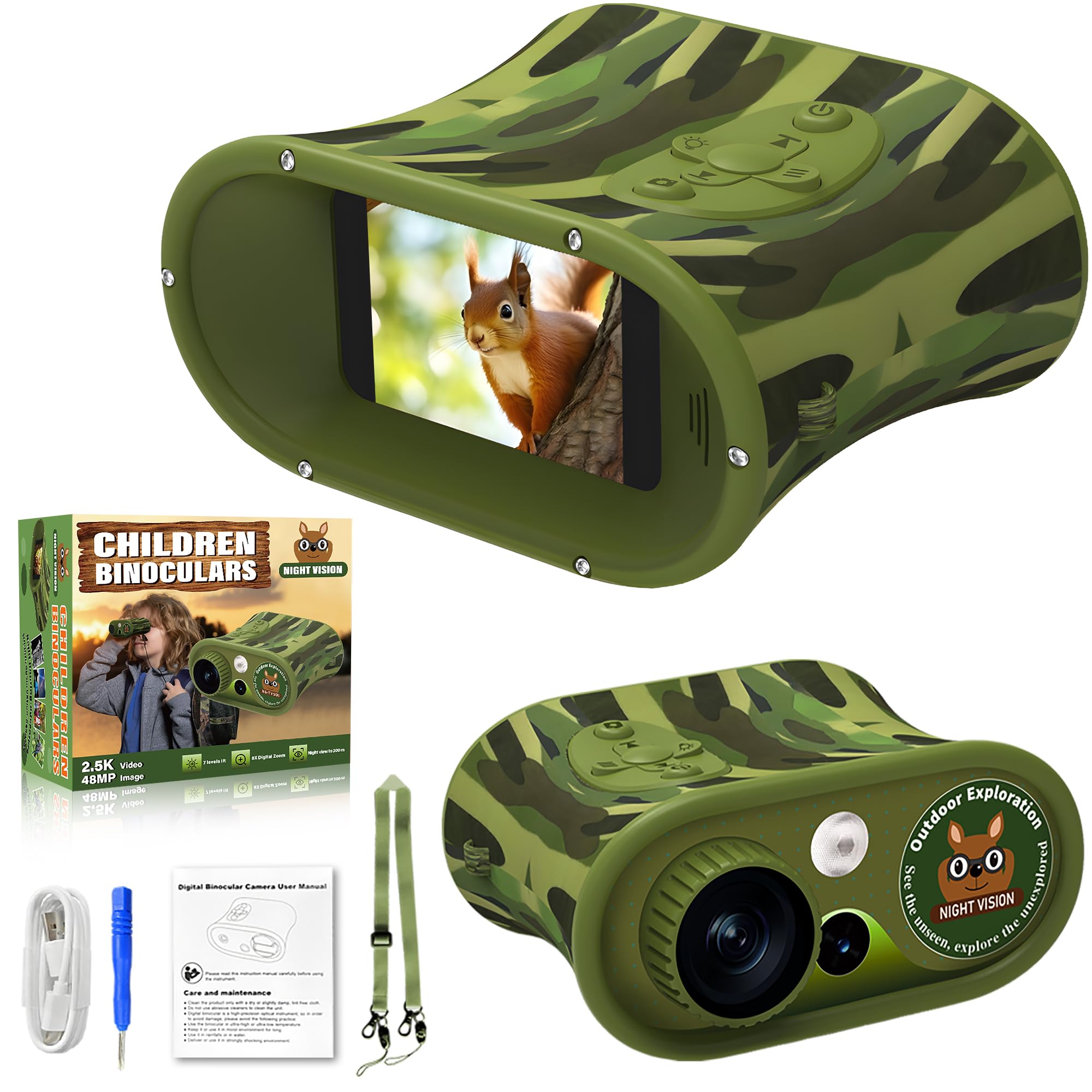 VISIOGEAR Night Vision Binoculars for Kids, Christmas Birthday Gifts for Toddle Girls Boys, 2.5K UHD Night Vision Goggles with Flashlight, Kids Camera Includes 32GB TF Card to Save Photo and Video 1