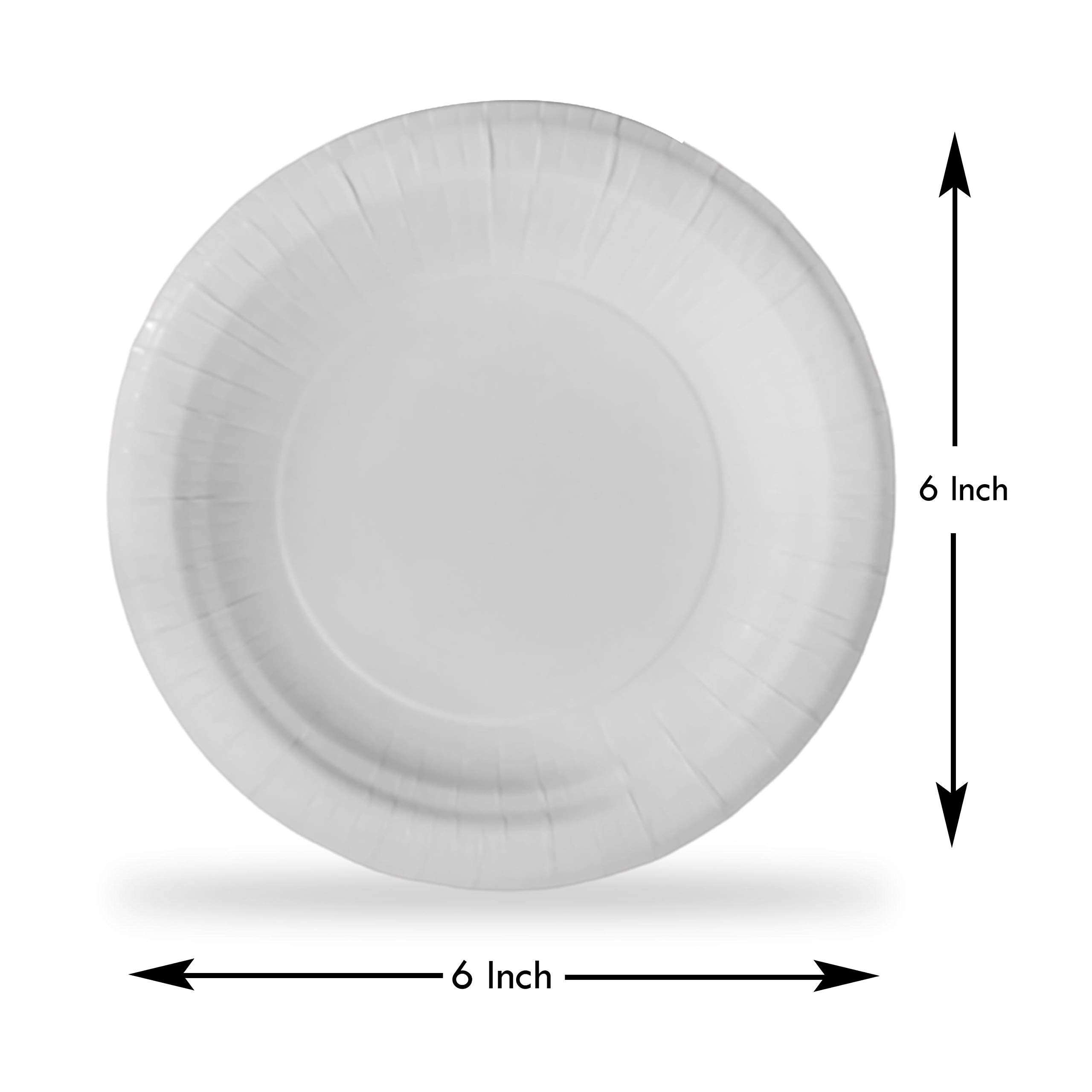 Cara Disposable White Paper Plate 6 inches Set of 50 Plates = 50 Pcs, Biodegradable, Compostable, Non-Toxic & Ecofriendly, Safe & Hygienic Paper Plates 3