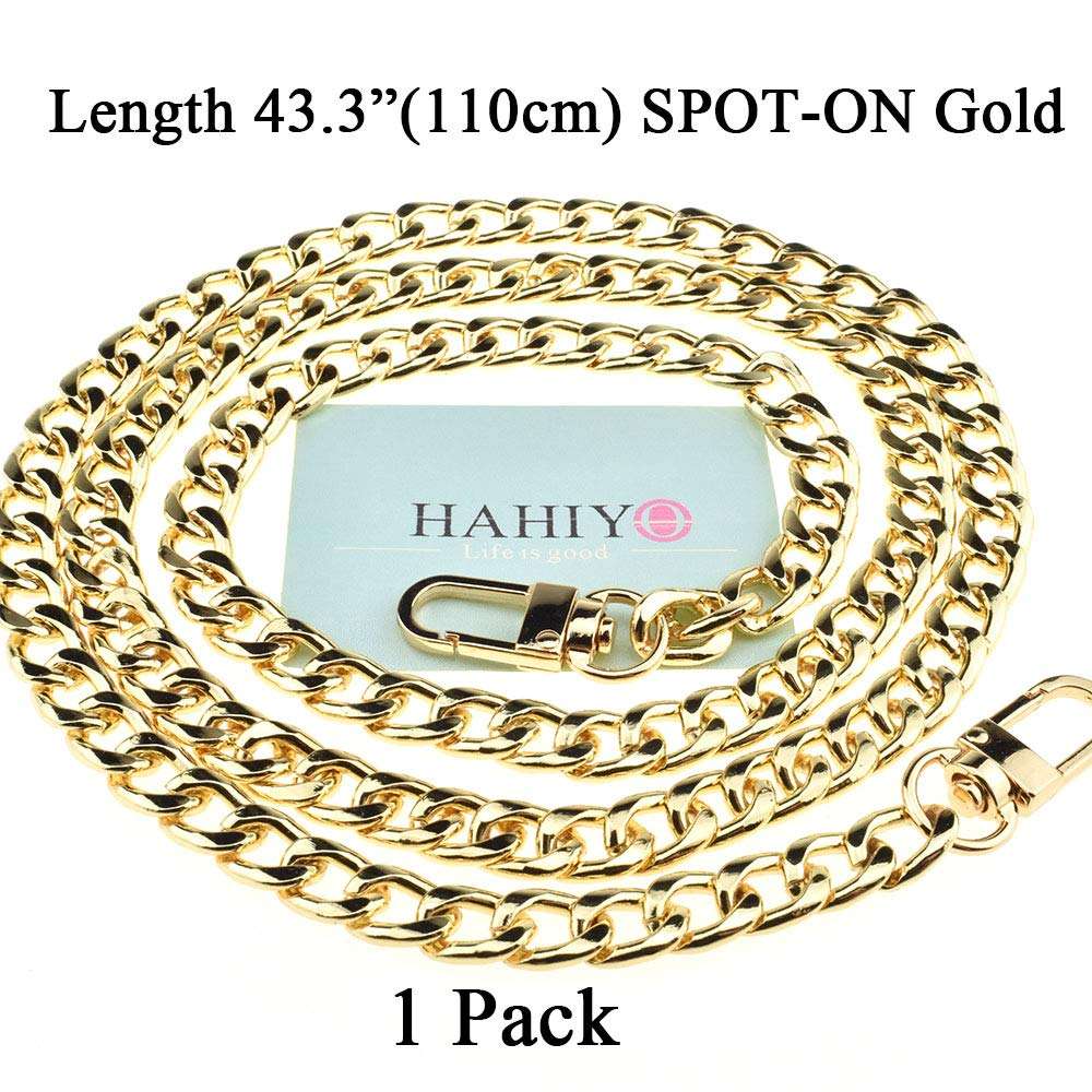 HAHIYO Purse Chain Strap Length 43.3” SPOT-ON Gold for Shoulder Cross Body Sling Purse Handbag Clutch Bag Replacement Strap Comfortable Flat 0.4” Wide Enough 2.4mm Extra Thick Metal Strap 1 Pack 5