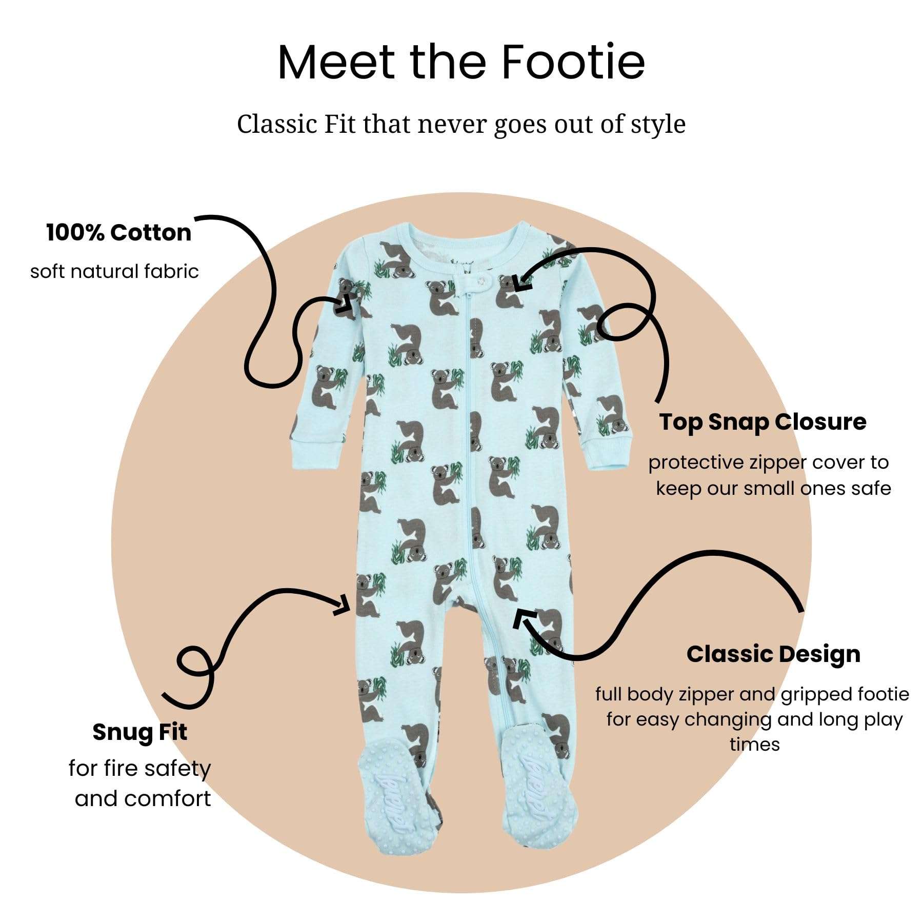 Leveret Kids & Toddler Footed Pajamas Boys Girls 100% Cotton Koala Blue (Size 0-3 Months) 5