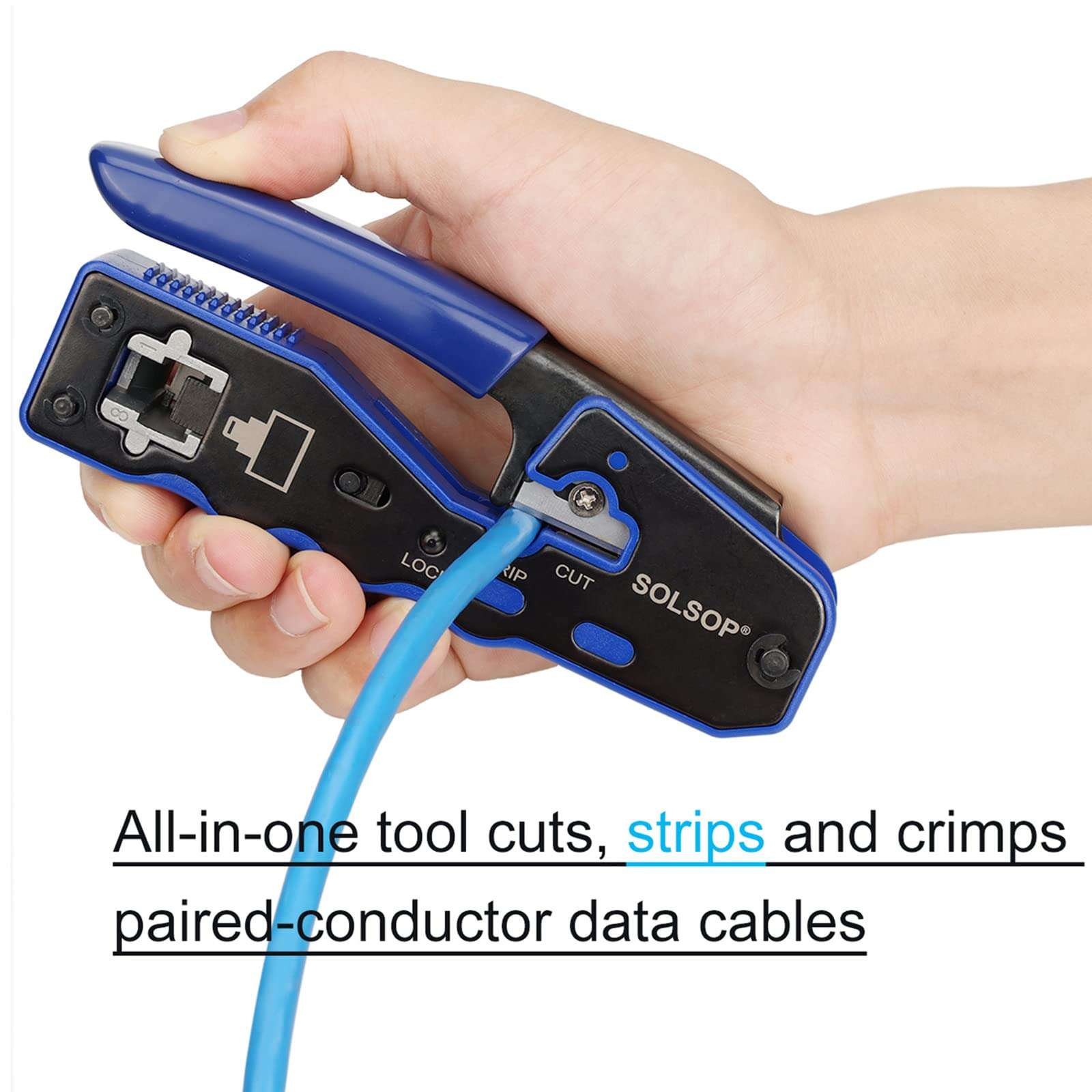 Solsop Network/Phone Cable Tester RJ45 Crimp Tool Pass Through Modular CAT6 Crimping Tool Kit, 50PCS CAT6 Pass Through Connectors, 50PCS RJ45 Boots, Mini Wire Stripper, Wire Cutter plier 3