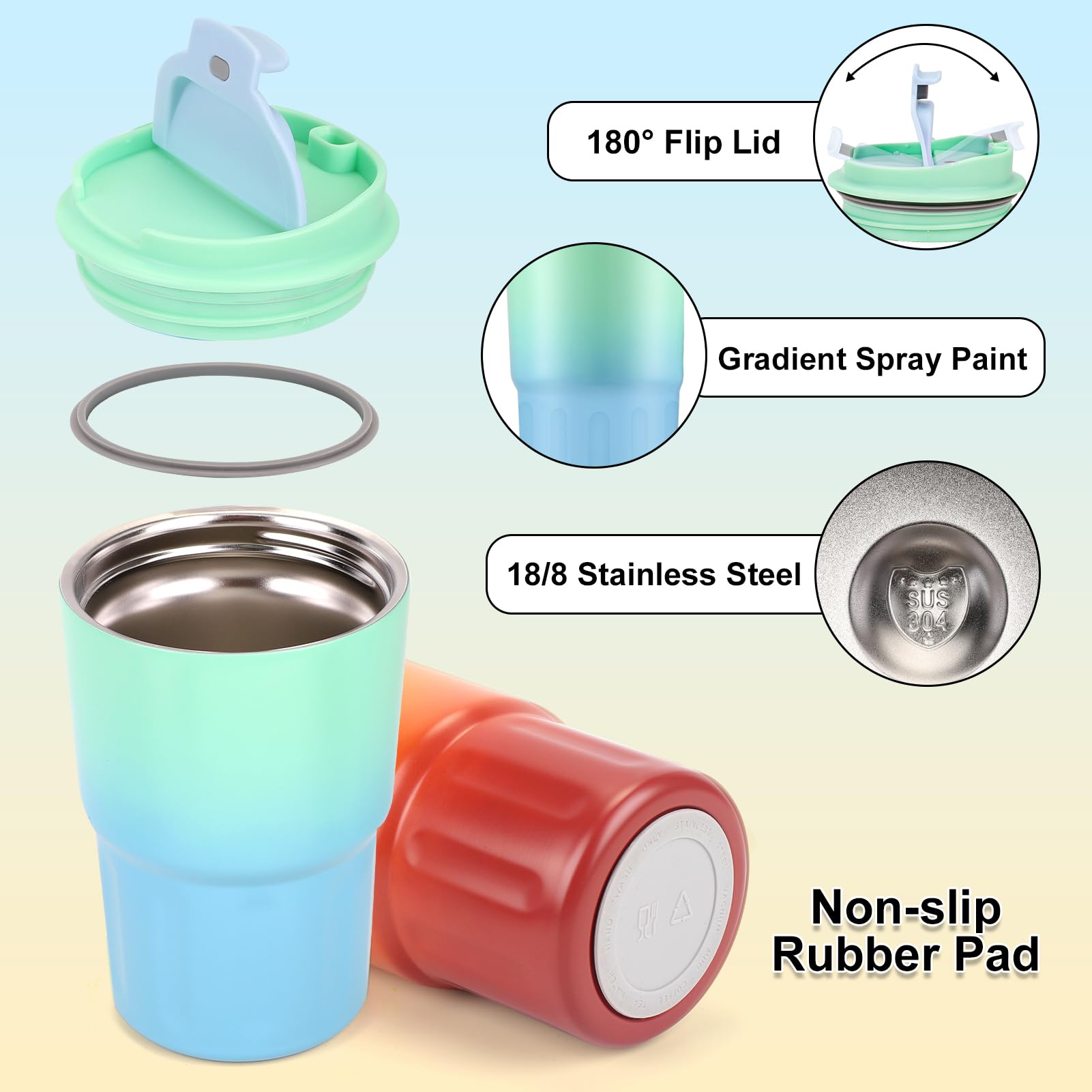 XIAPIA Travel Mug 12 oz, 2 Pack Cups With Lids, Leak Proof Reusable for Hot/Iced Coffee, Double Walled Vacuum Insulated Tumbler Gift (Green-Blue + Orange-Brown) 2