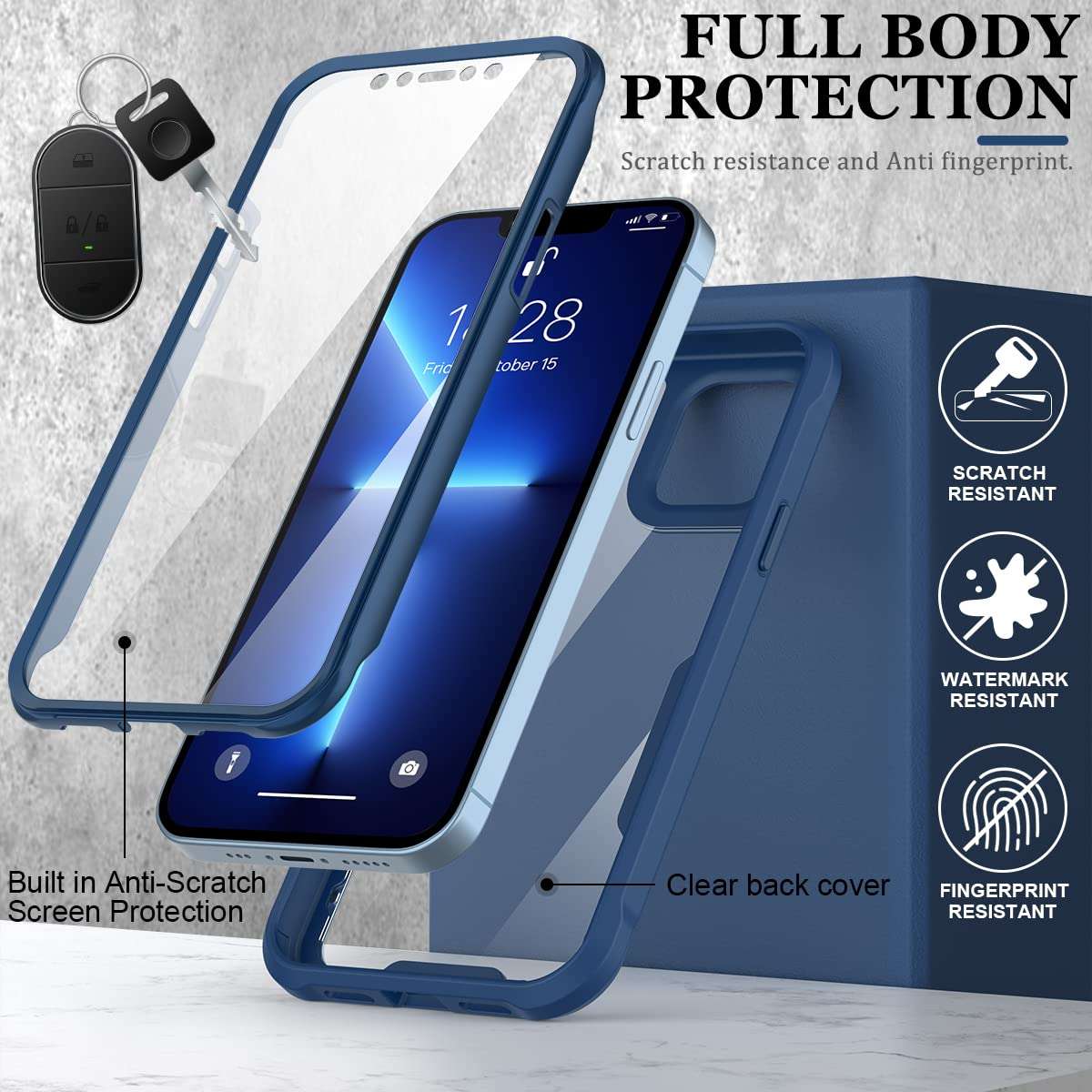 FUNMIKO for iPhone 13 Pro Max Case with Screen Protector,Mili-Grade Heavy Duty Protection Pass 21ft. Drop Tested Slim-fit Clear Cover Protective Phone Case for Apple iPhone 13 Pro Max 6.7" Black 3