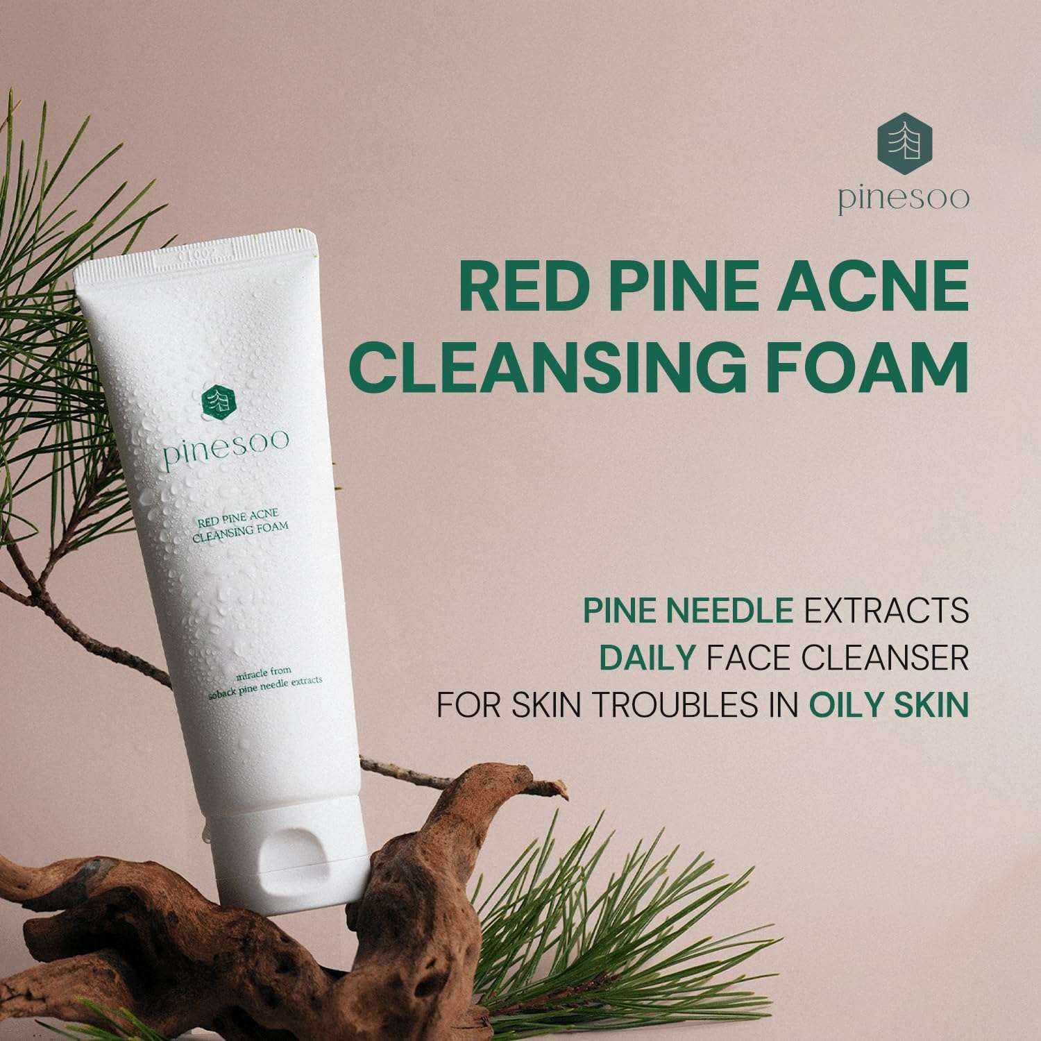 PINESOO Red Pine Acne Cleansing Foam, Daily Face Cleanser120ml 3