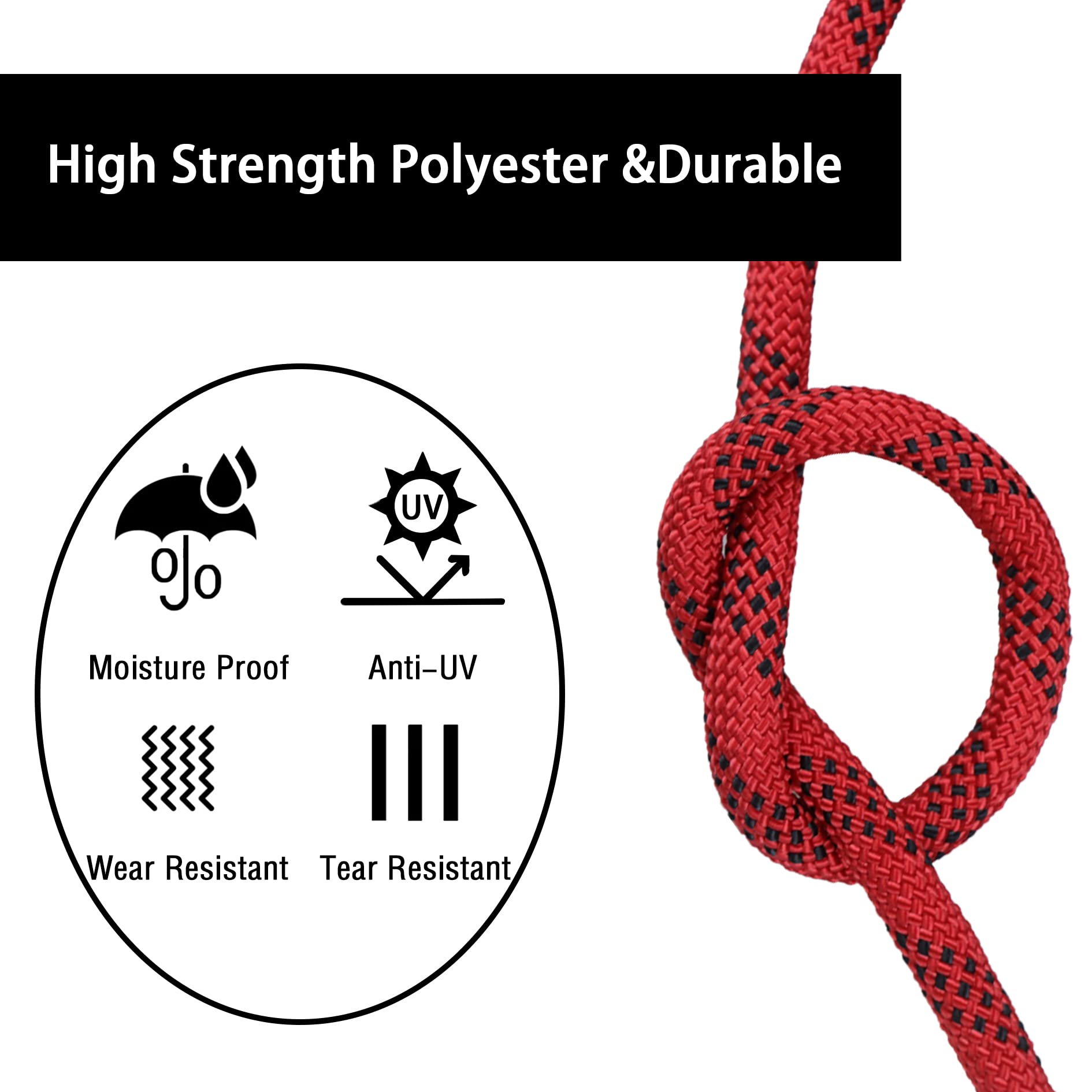 Premium Polyester Braid Rope, 3/8IN 100FT, 3520 lb High Strength Arborist Bull Rope, Multi Purpose Strong Pulling Rope, for Gardening, Camping and Swing (Blue and Black) 5
