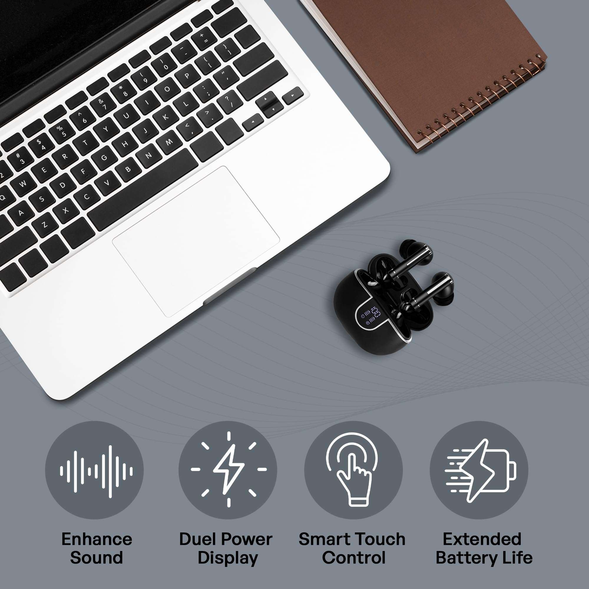 Voonex Sound Ultimate Wireless Headphones: Sound X Pro Bluetooth Earbuds with Noise Cancelling, Mic, and Hi-Fi Sound - 60H Playback LED Power Display - Compatible with Apple, Android, and More 4