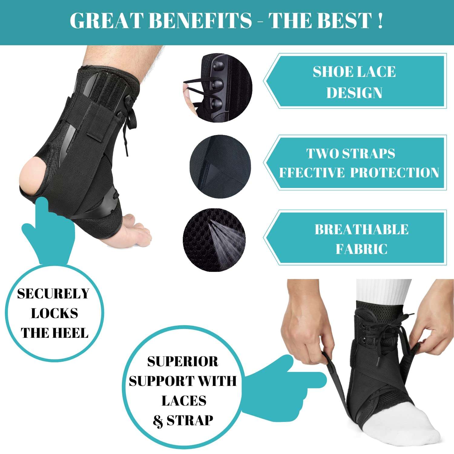 MEDIZED® Ankle Brace, Stabilizer, Lace Up Adjustable Support, Stirrup Compression – for Running, Basketball, Volleyball, Injury Recovery, Sprain, Ankle Wrap for Men, Women, and Children (Large) 2