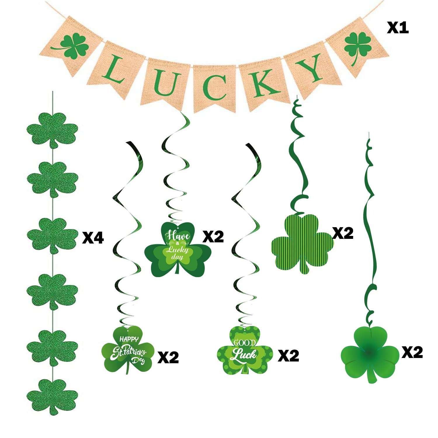 DmHirmg St Patricks Day Decorations,St Patricks Day Garland,St Patricks Day Hanging Decorations Lucky Irish Green St Patrick Party Home Party St Patricks Day Banner Big Pack 4