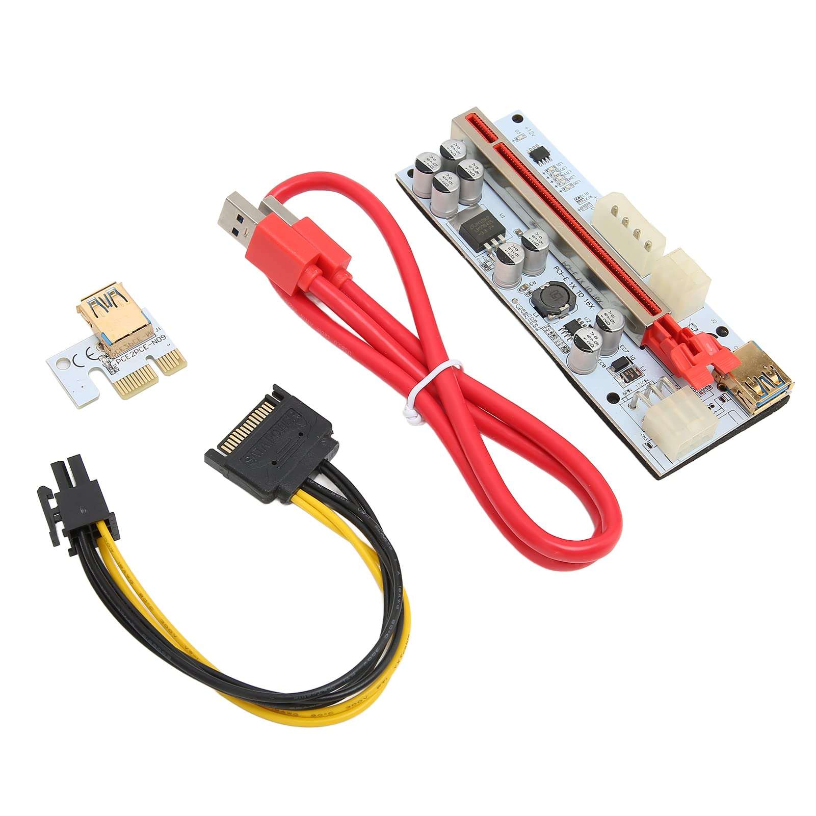 PCIE Riser Card Cable 1X to X16 Extension Cable Adapter Card Cable with 8 Firm Capacitors Anti Interference GPU Plug and Play for Linx WinXP/7/8/10 1