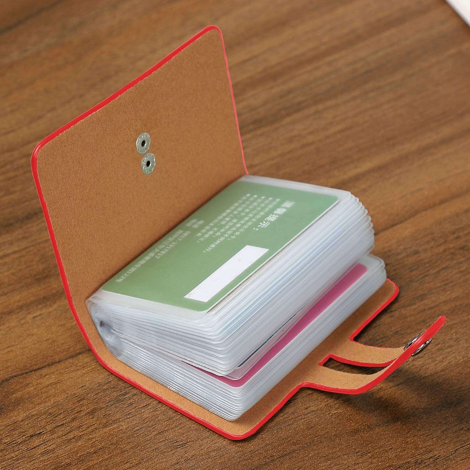 Leather Business Card Organizer, RFID Credit Card Holder with 26 Card Slots, Portable Business Card Holder and Credit Card Organizer for Carrying Business Cards or Credit Cards with You (Red) 6