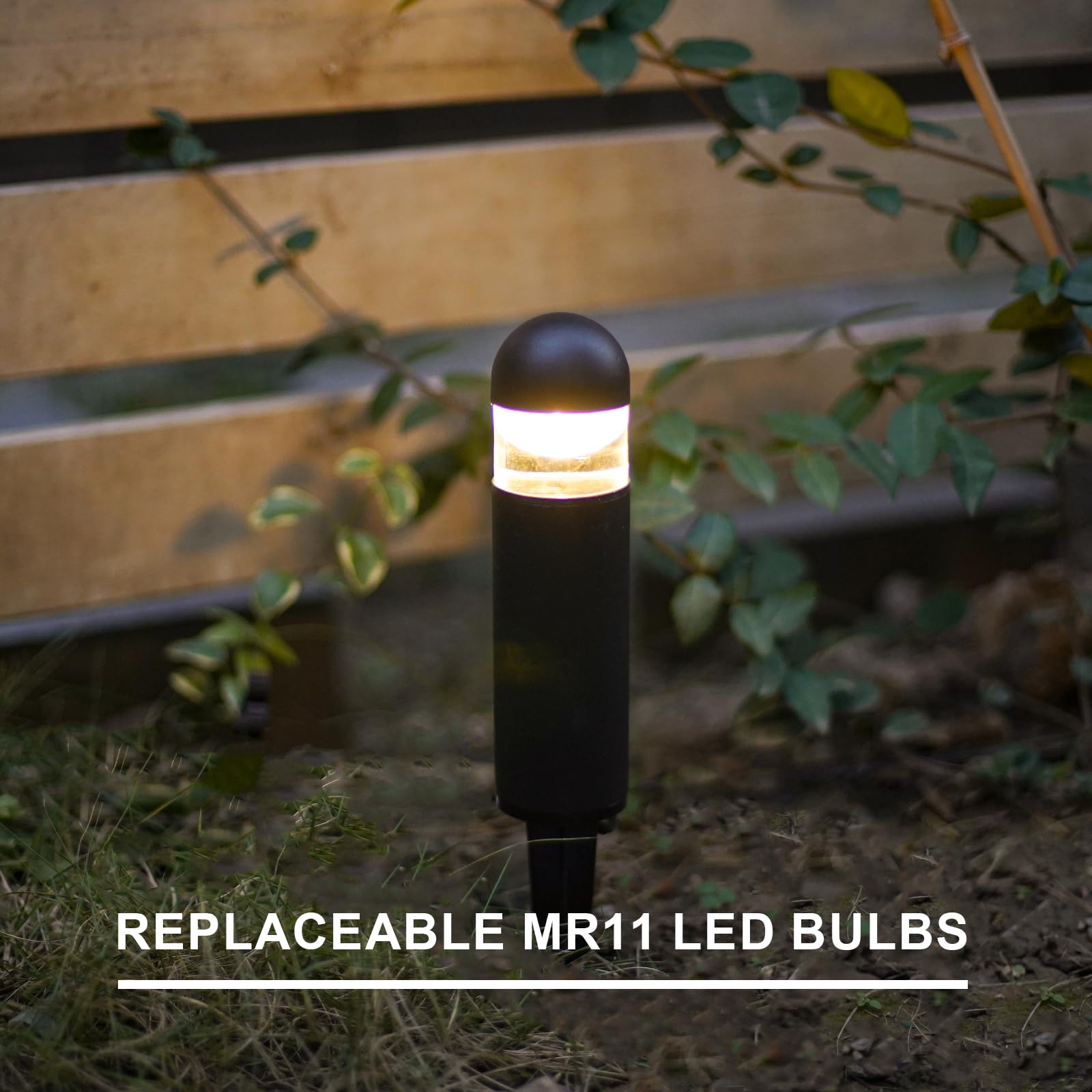 GOODSMANN Landscape Lighting 4PK Low Voltage Landscape Lighting 3W 60 Lumen LED Landscape Bollard Lights Outdoor 2700K Warm White Black with Cable Connectors Replaceable LED Bulbs 4