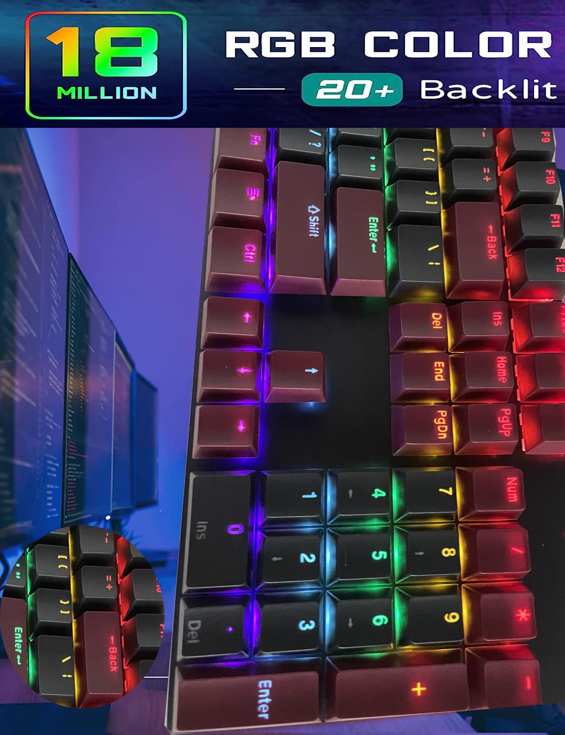 Adorezyp Mechanical Keyboard with Full Size, 104 Keyboards MX RGB Wired Mechanical Keyboard for Gaming,Satellite Box Red Switch,Quiet and Silence (Black-Red) 2