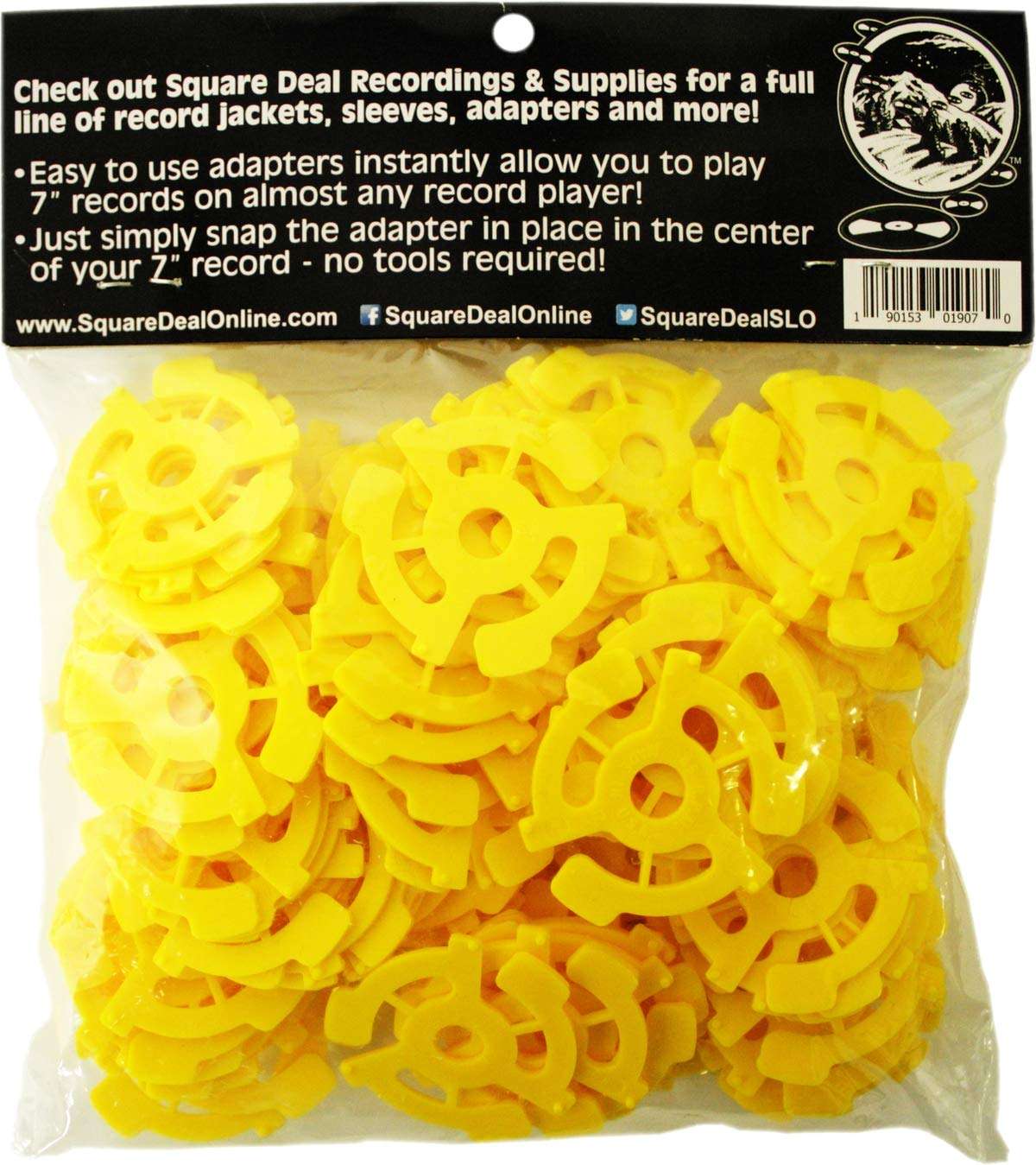 (100) Flat Plastic Record Adapters - Snap in Inserts to Make 7" 45rpm Records Fit on Standard Vinyl Record Turntables #07MR100YE (Yellow) 2