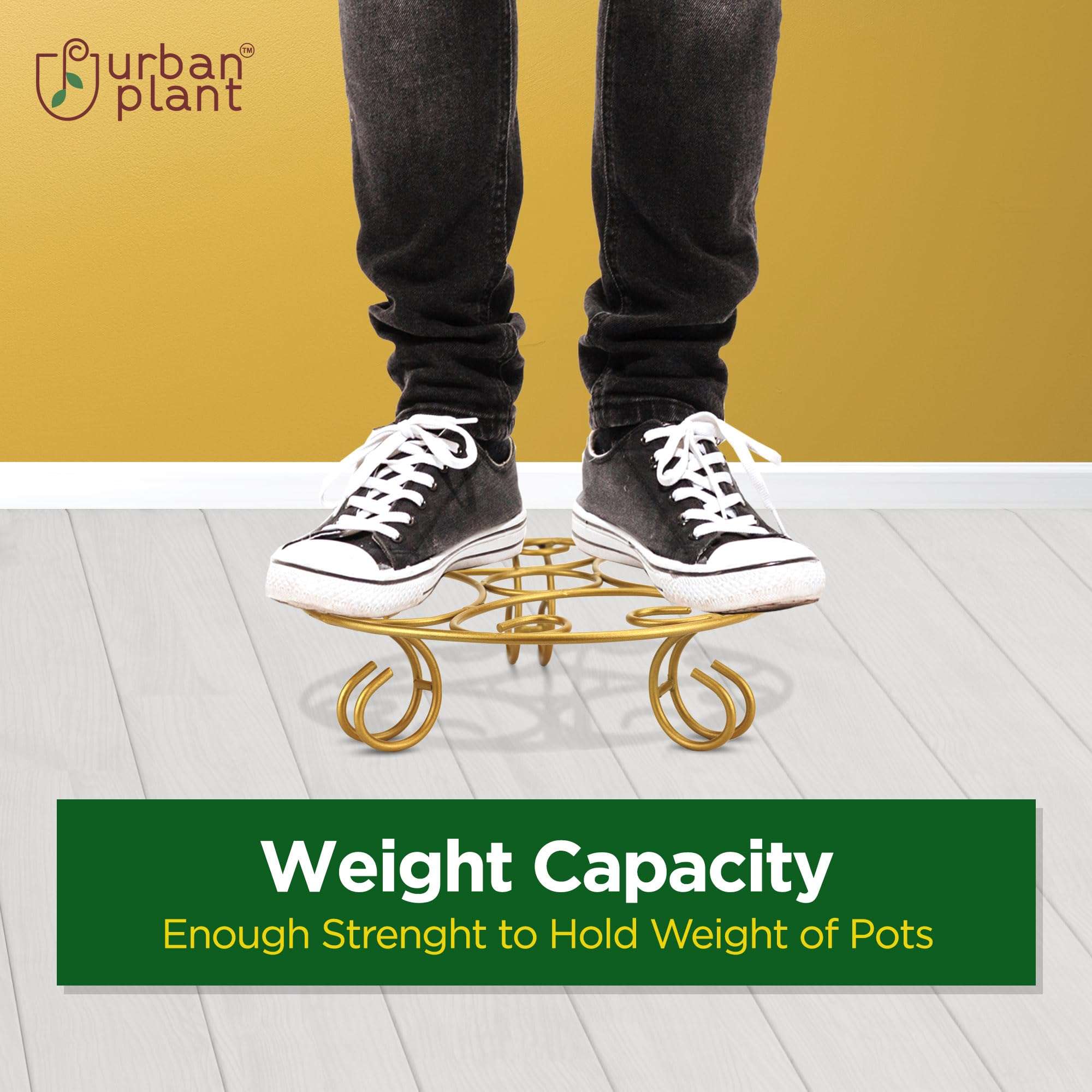 Urban Plant Jardiniere Gold Metal Stand for Balcony and Garden, Durable Decorative Planter Holder for Indoor and Outdoor Use (Pack of 2) 6