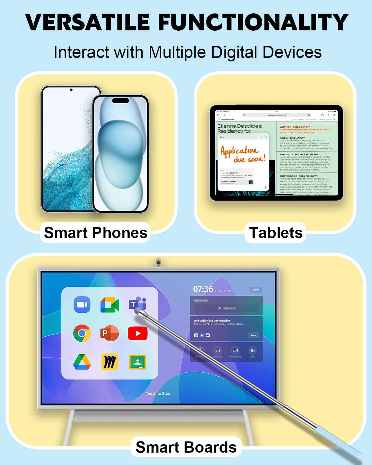 Telescoping Poiner Stick for Classroom Teacher Kids Reading, Dumero Retractable Pointer with Stylus for Touchscreens, Extendable Presentation Pointers, Classroom Must Have Supplies Essentials, 2 Pack 6