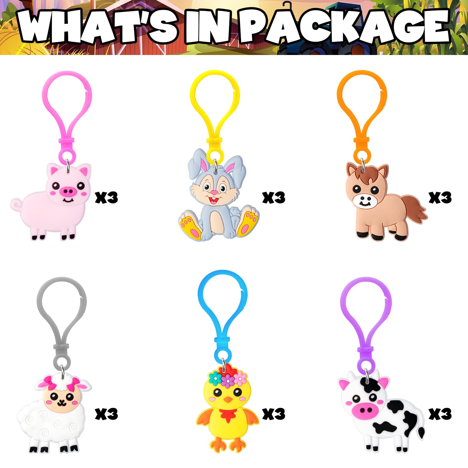 Jrink 18 Pcs Farm Animal Birthday Party Favors,Aniaml Keychain Set for goodie Bag for Birthday Gifts,the Goodie Bags for Animal Themed Party 4