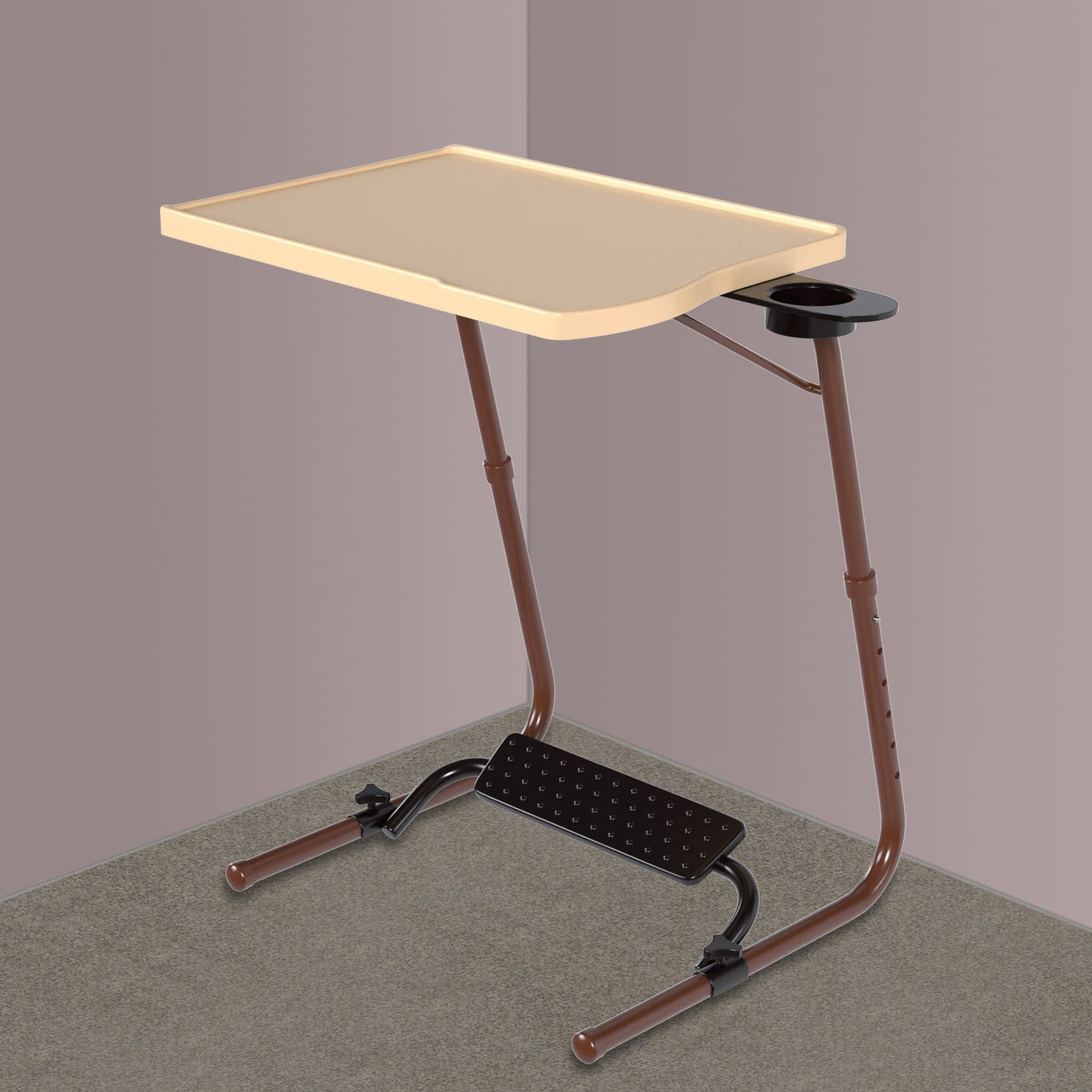 TABLE MAGIC – Pro with Footrest Extended Work Space Laptop Table Mat Finish Multipurpose Height Adjustable Work Study Tv Tray Table Lap Desk (Pro- Footrest Gold Marble) 1