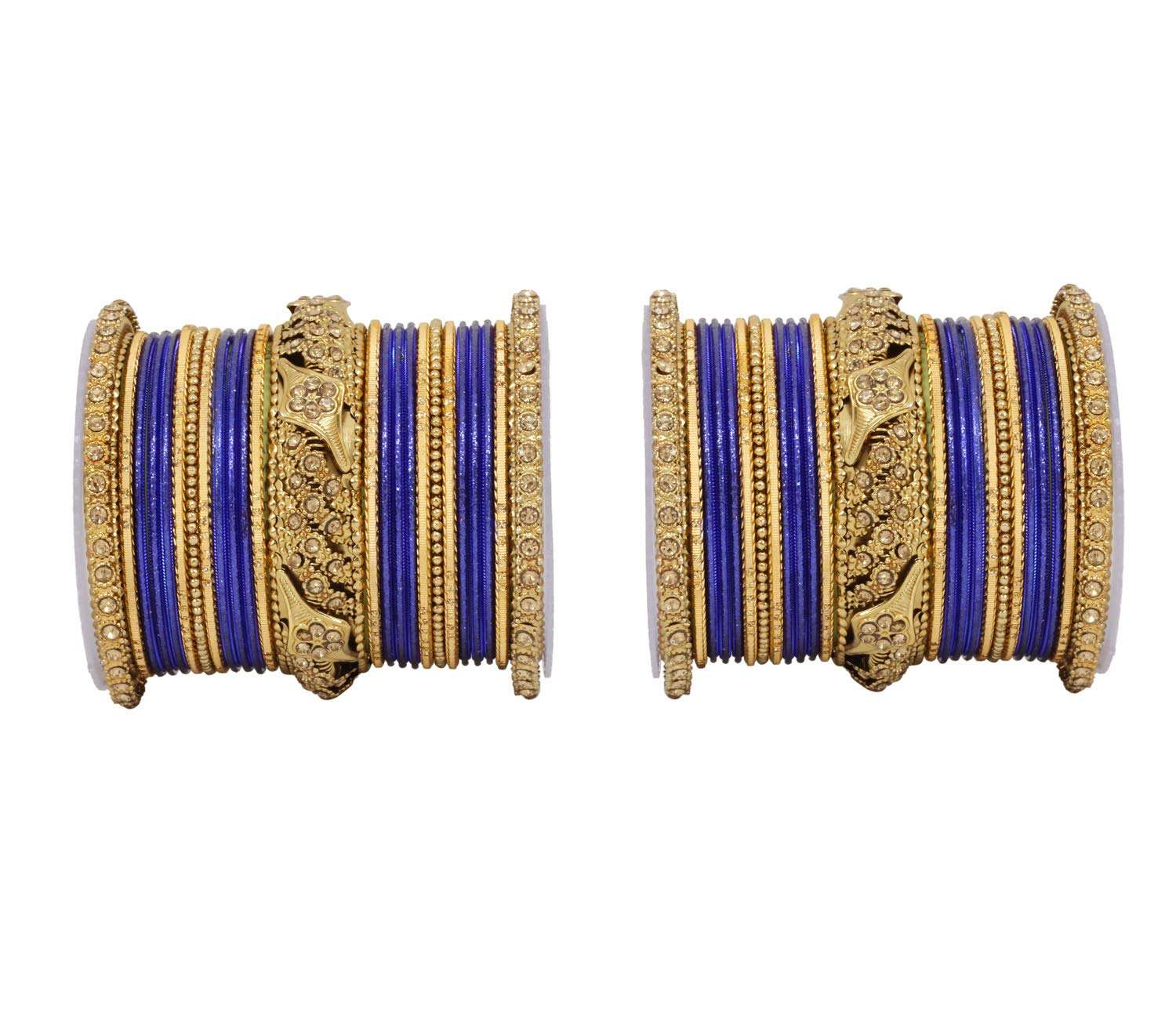 Sanara Traditional Golden Matte Diamond Style Beautiful 42 Pcs Bangles Set for Woman & Girls Jewellery (Blue, 2.6 (2.37 Inches)) 2