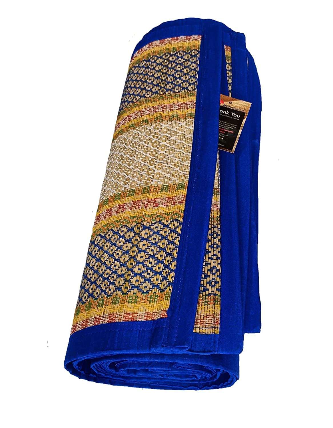 HALLUCINATION Chatai Mats for Home Sleeping on Floor Single Double King Queen Size Natural Dried Korai Pai Grass Made Yoga Mat (Blue-White, Single (3ft X 6ft)) 3