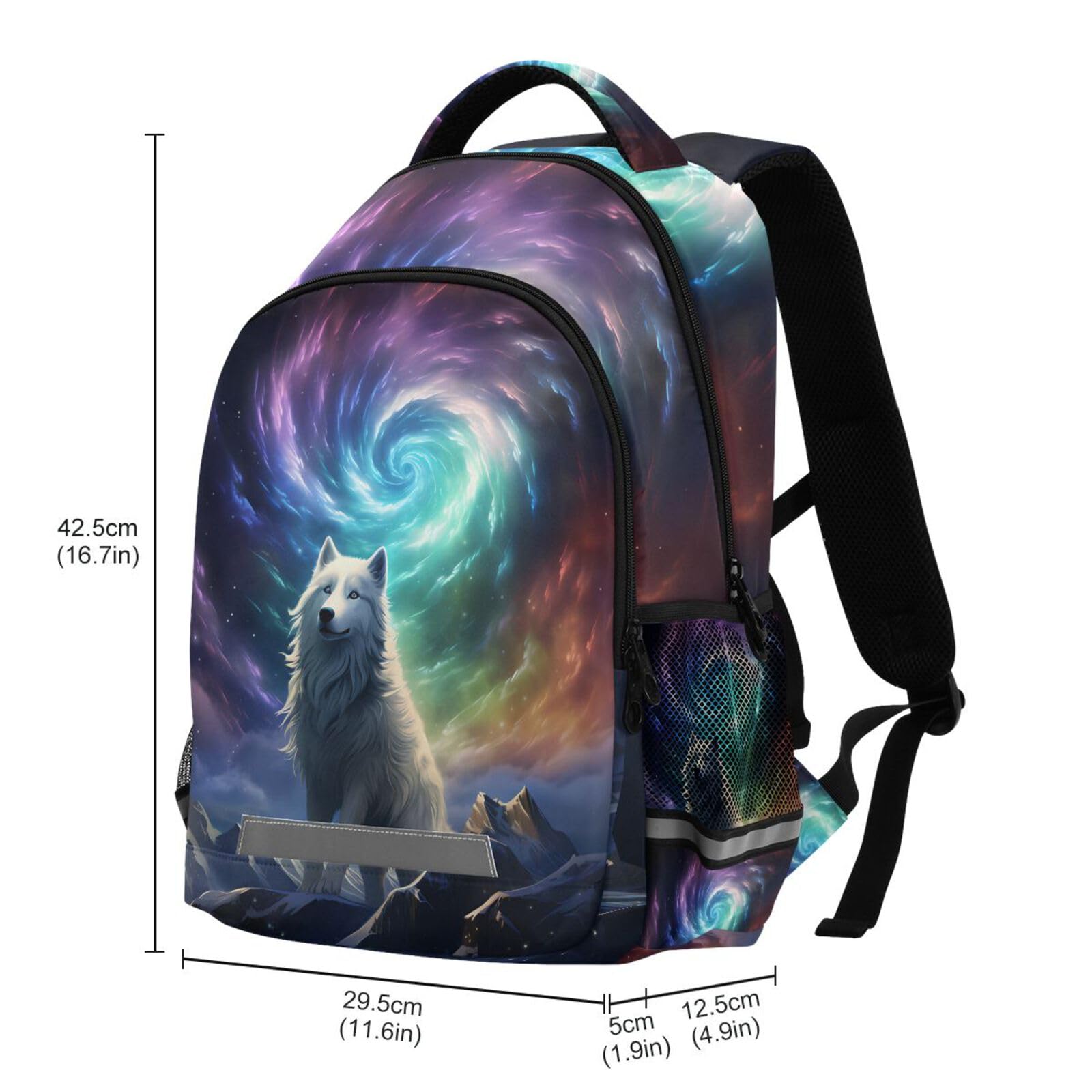 Wolf Backpack for Students Boys Girls Wolf with Galaxy School Bag Travel Daypack Rucksack 6