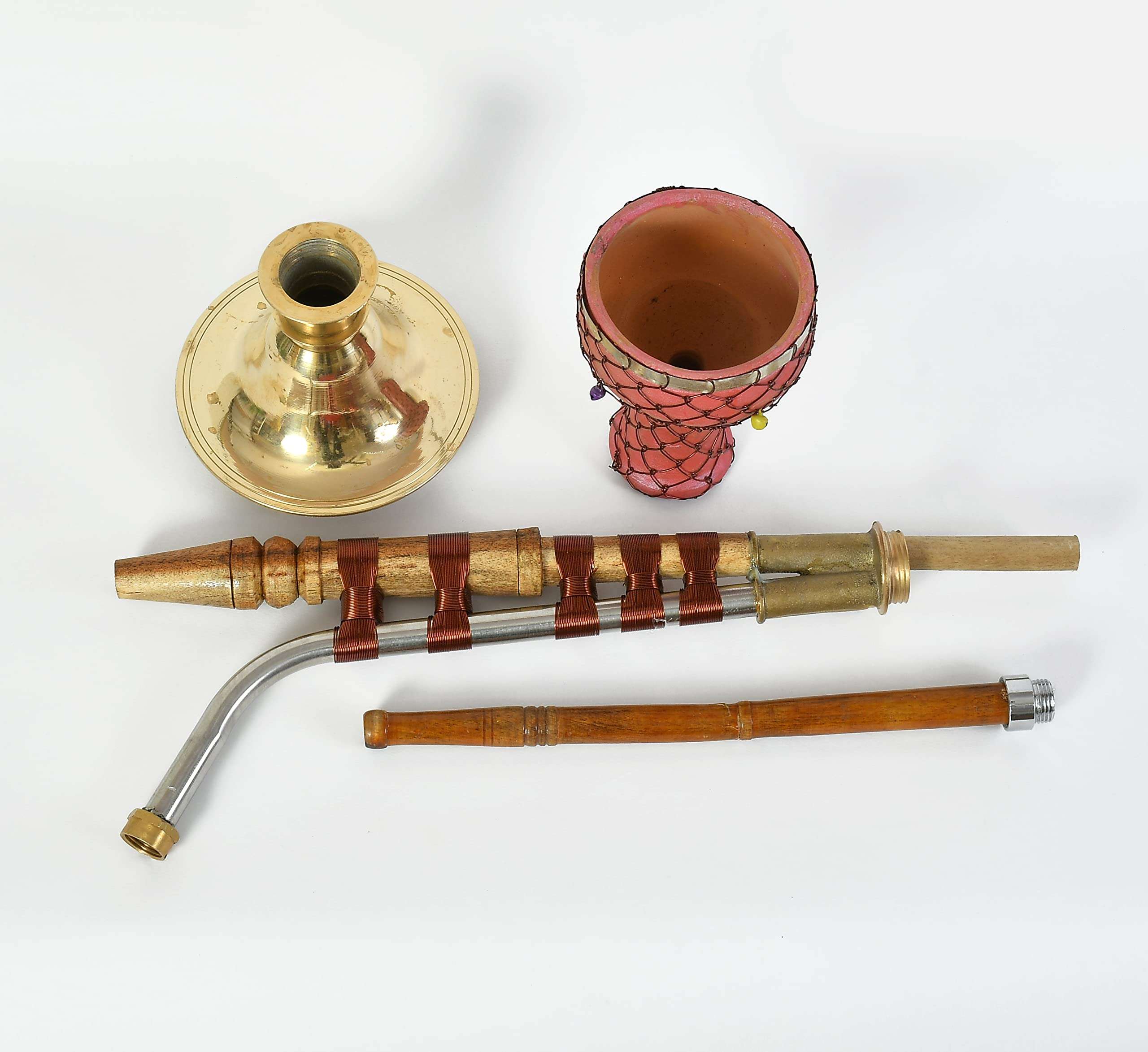 Copper Gold Ross Desi hookah brass medium size with mitti chillum and all accessories Size 23×16× 6 inch inches 4