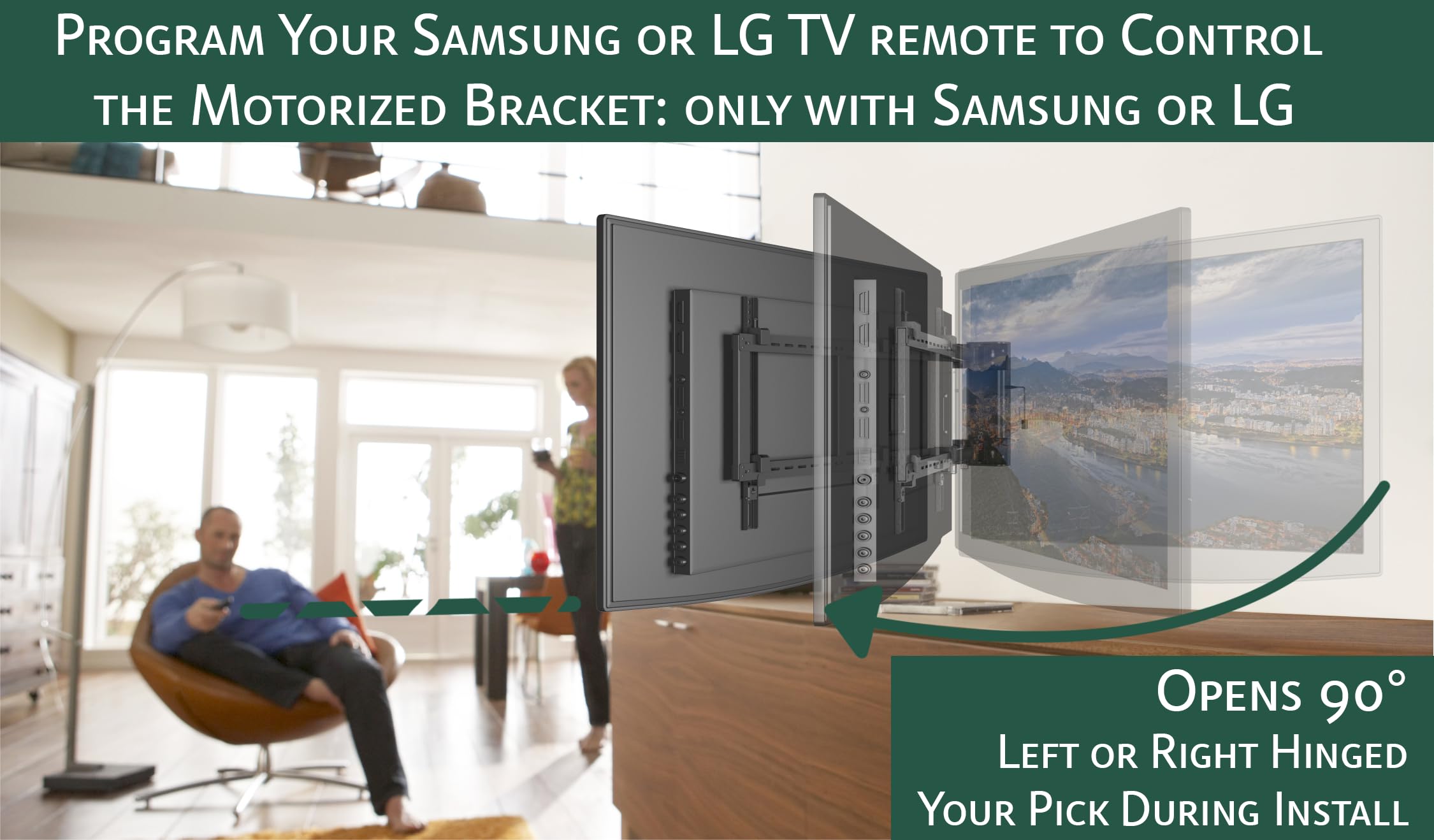 ynVISION.DESIGN Motorized Swing Out Wall Mount Bracket for 32" - 75" TV with Remote Control | Swivels Up to 90 Degrees | Compatible w/Samsung, LG, or Universal Remote (Pack of 1) 3