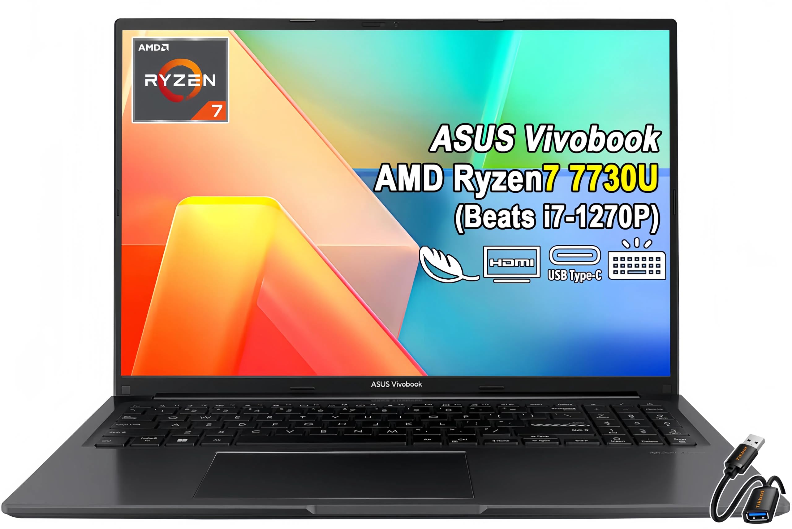 ASUS VivoBook 16, WUXGA (1920 x 1200) Display, AI 2024 Laptop, AMD Ryzen 7 Pro 7730U, Wi-Fi 6E, 720p Webcam, Backlit KB, Fingerprint, Webcam, Alexa, Win11 Pro, w/HDMI (40GB RAM | 2TB SSD HDMI) 1