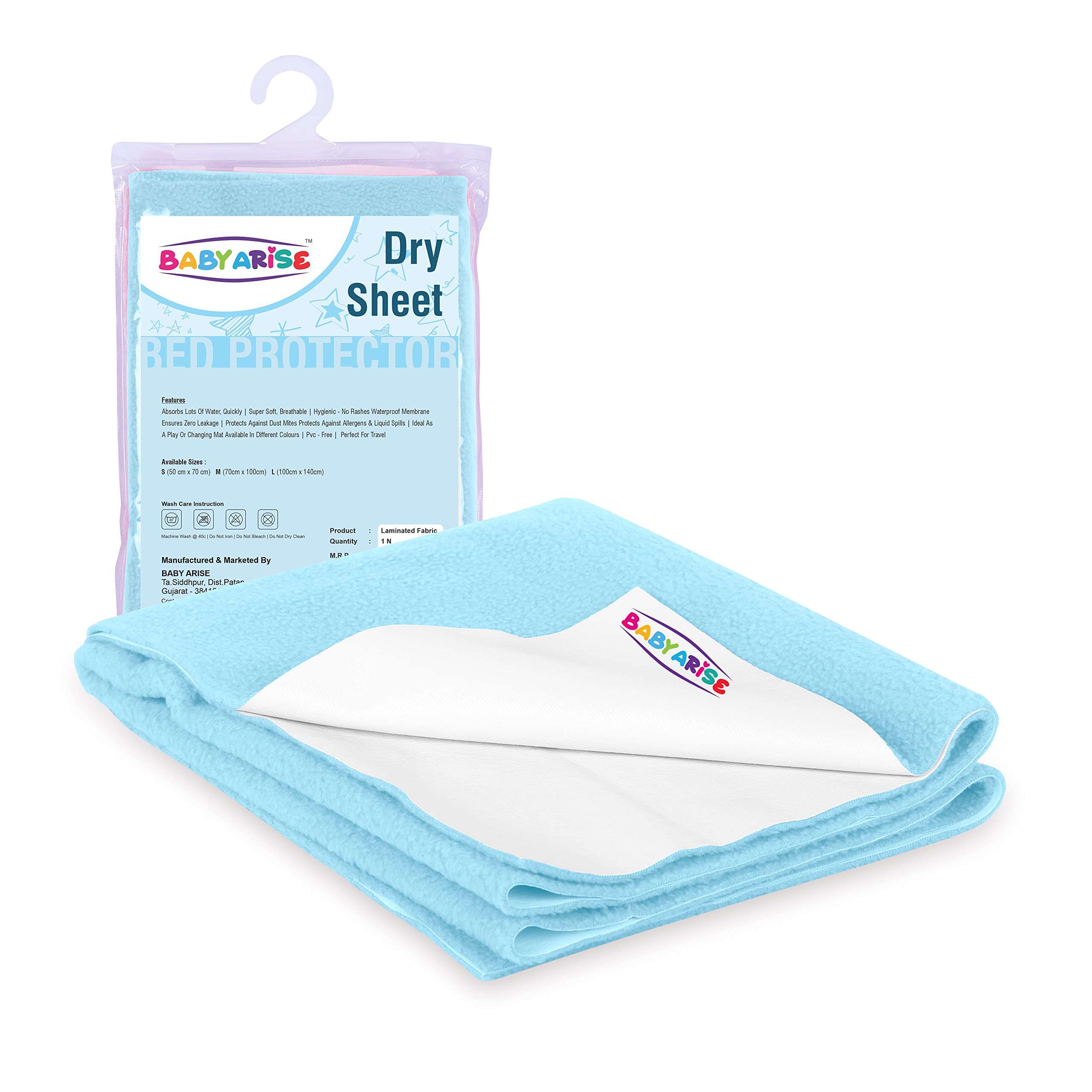 BABY ARISE Quick Dry Sheet,Bed Protector 100% Waterproof Bed Protector Baby Care Dry Sheet- Large | (140cm x 100cm)-Sky Blue 1