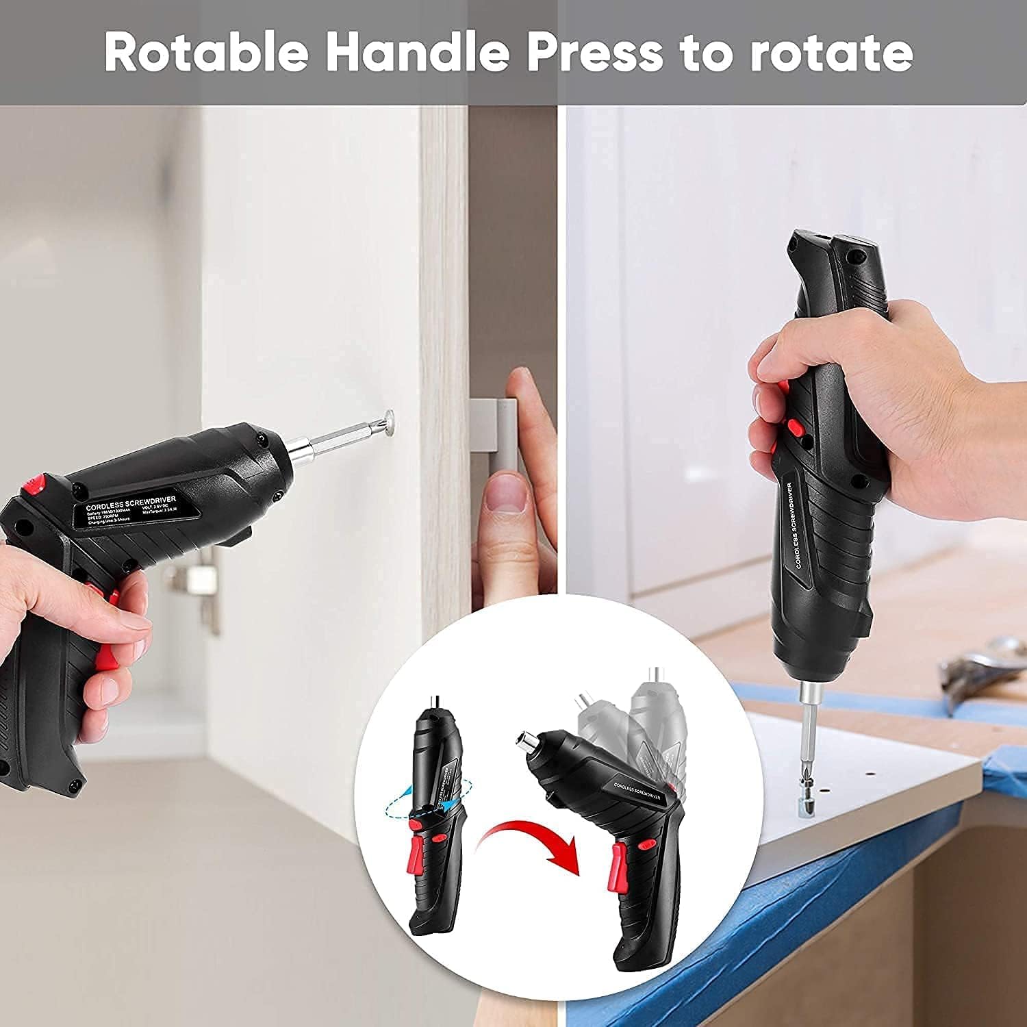 YORWAN Electric Screwdriver 47 in 1 Rotatable Cordless Screwdriver Drill with Built-in LED Rechargeable Cordless Power Drill Screw Driver Kit 4.2v lithium battery (Size:23LX16WX5H,Color:Black) 3