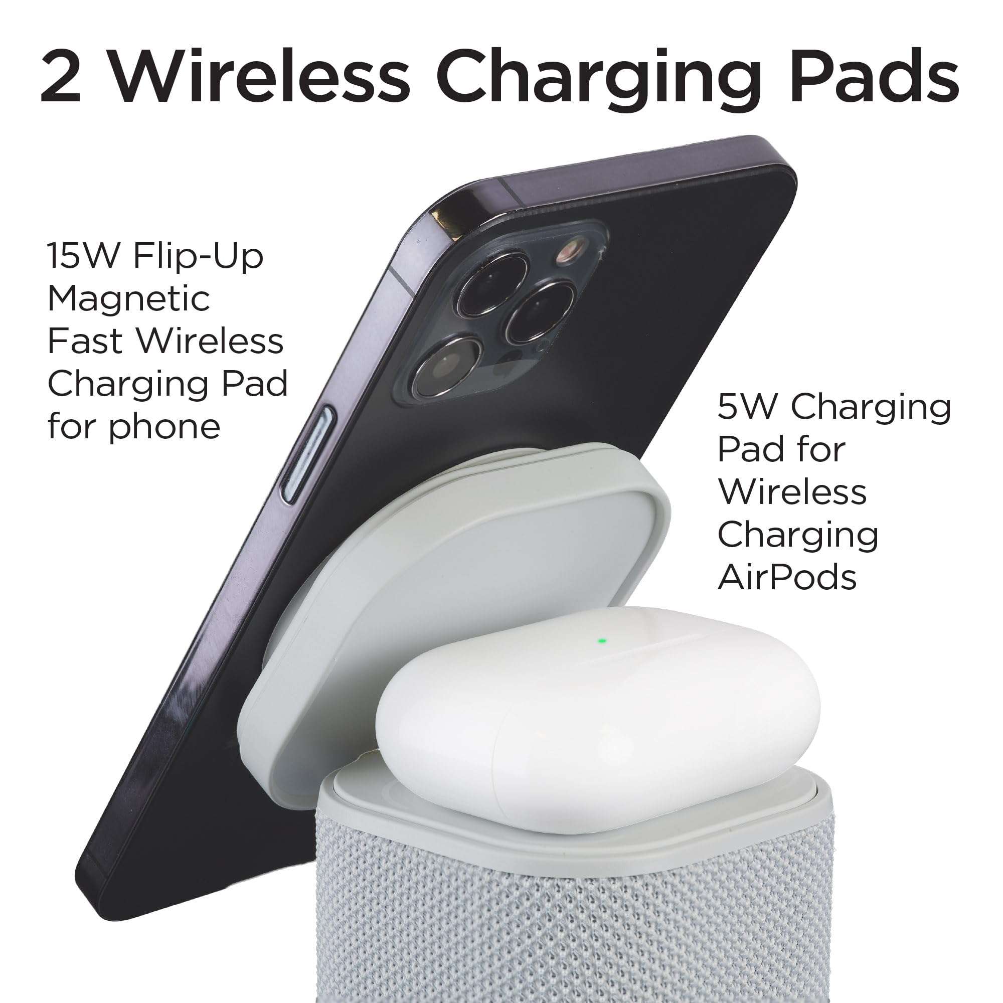 iHome Bluetooth Speaker with Wireless Charger, Charging Station with Color Changing Night Light - Gray (iPBT50G) 3