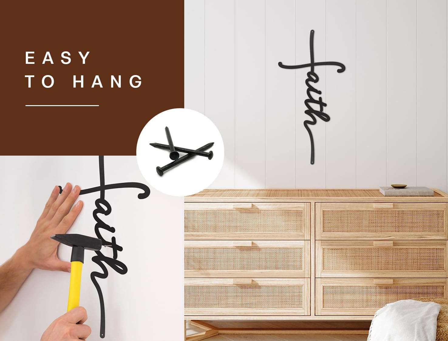 Vivegate Faith Sign Metal Cross Wall Decor, Black Home Word Love Calladagh Cross Bibical Wall Religious Hanging Decoration (15"X7.5") 6