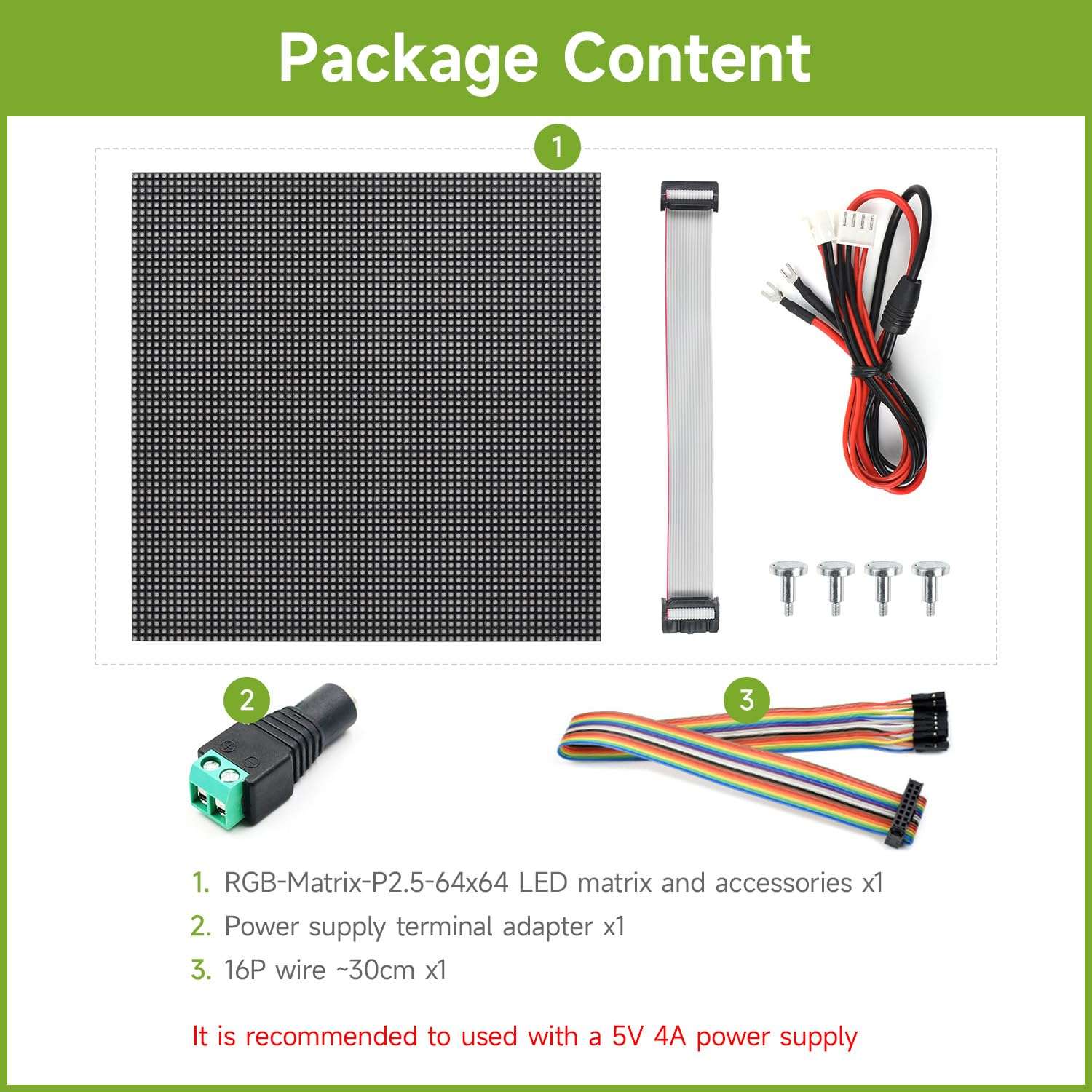 Waveshare RGB Full-Color LED Matrix Panel, 2.5mm Pitch, 64×64 Pixels, Adjustable Brightness, Compatible with Raspberry Pi 5/4B/3B/Zero/Zero W/Zero 2W/Pico/Pico W/Pico WH 2