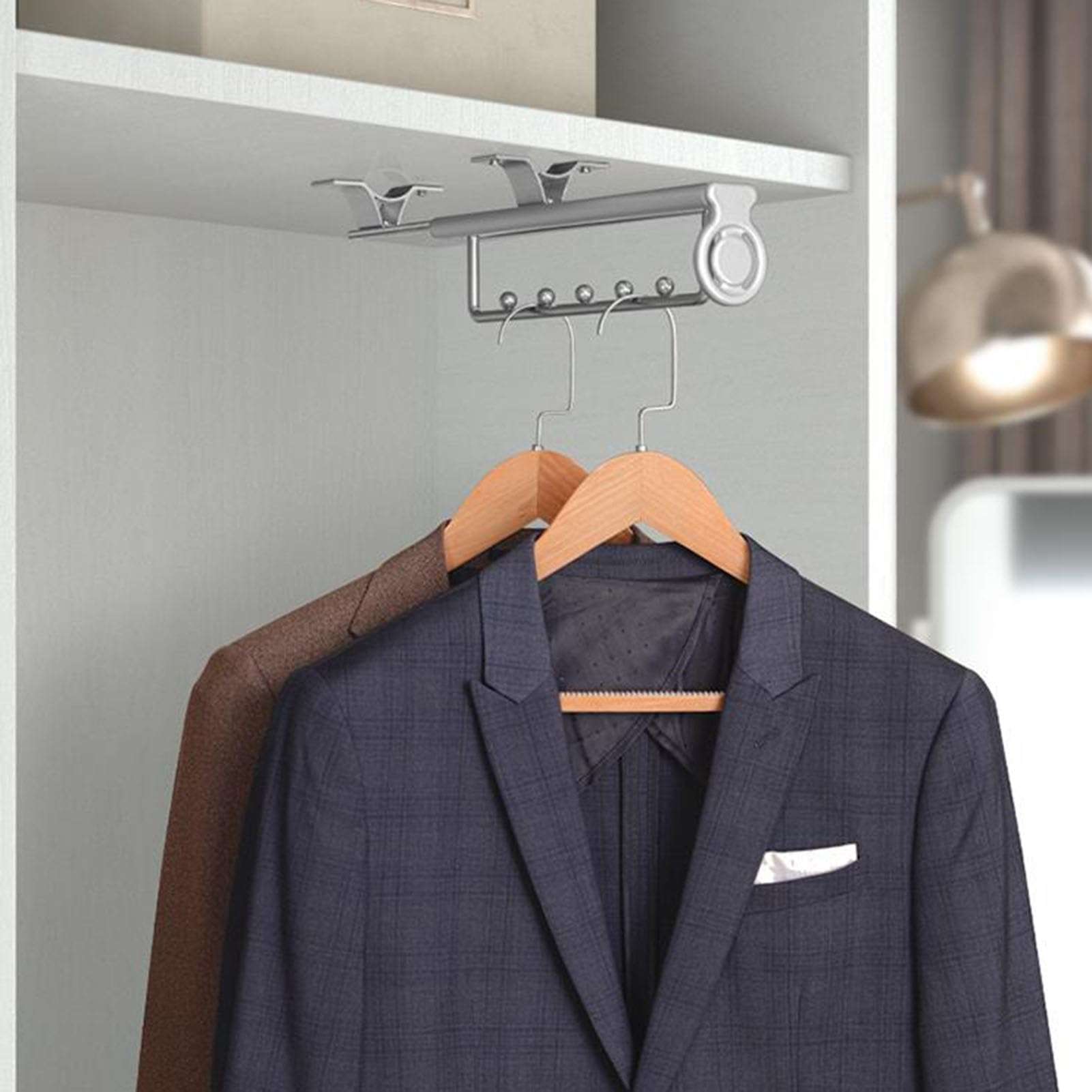 Pull Out Trousers Rack,Adjustable Hanger Rail Rod,Closet Clothes Hanger Rail,for Wardrobe Trousers Clothing Storage,Save Space,Loading Capacity 20 Kg(White,30cm/11.8inch) (WHI 4