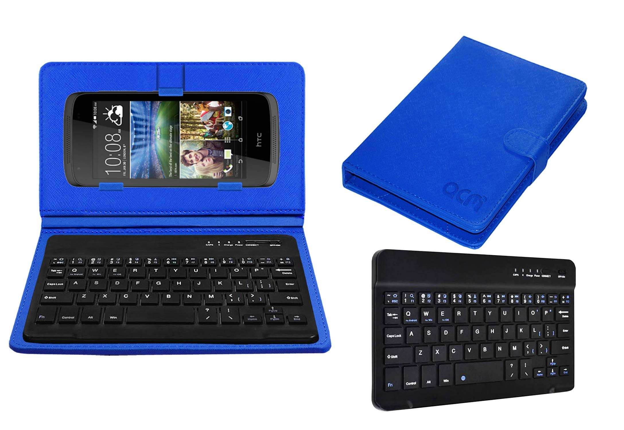 ACM Bluetooth Keyboard Case Compatible with HTC Desire 326g Mobile Flip Cover Stand Study Gaming Blue 1
