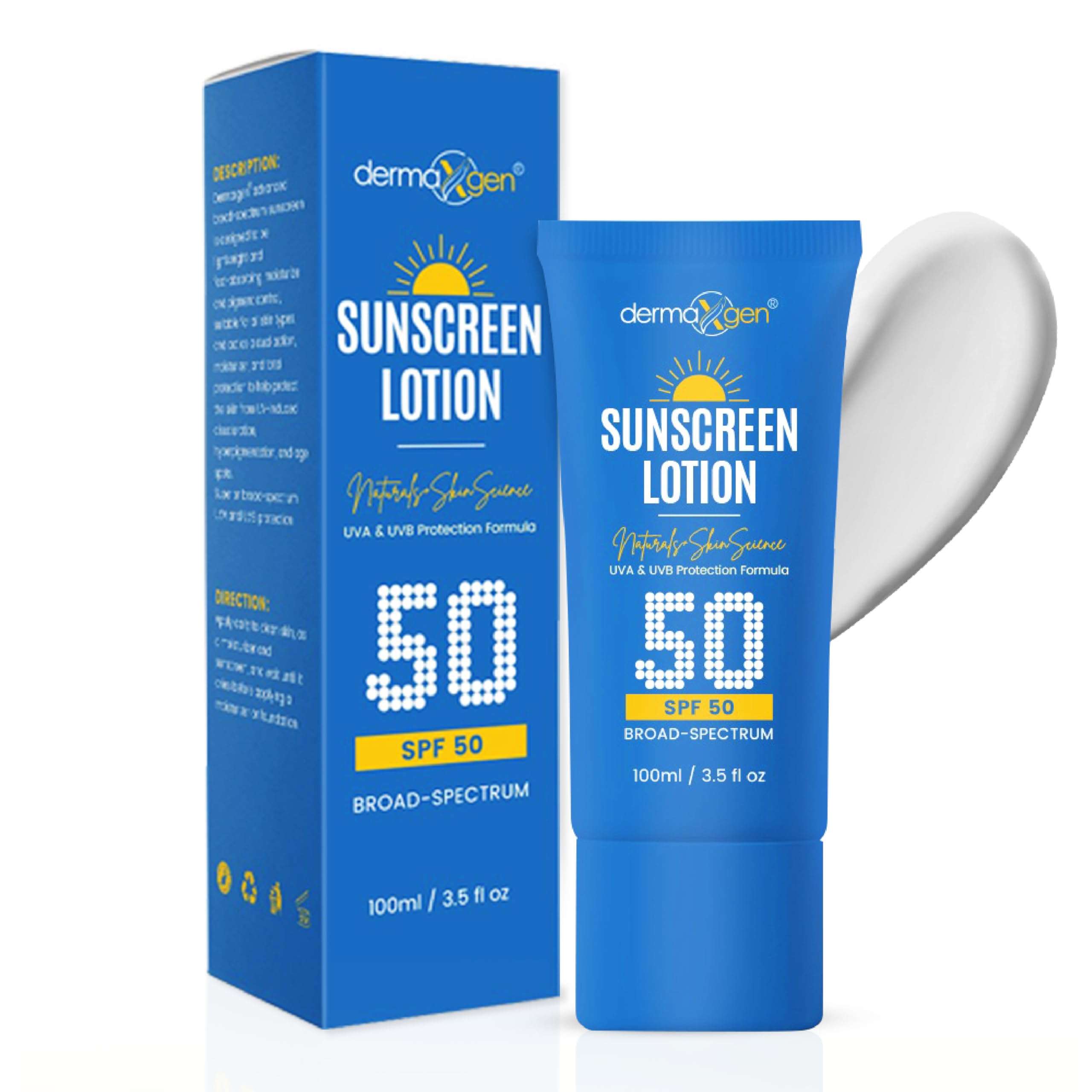 Dermaxgen Sunscreen Lotion Broad Spectrum SPF 50 – Lightweight, Non-Greasy Sun Protection for All Skin Types. Hydrates, Skin Shield, Water-Resistant Coverage for Radiant, Moisturized Skin. 1