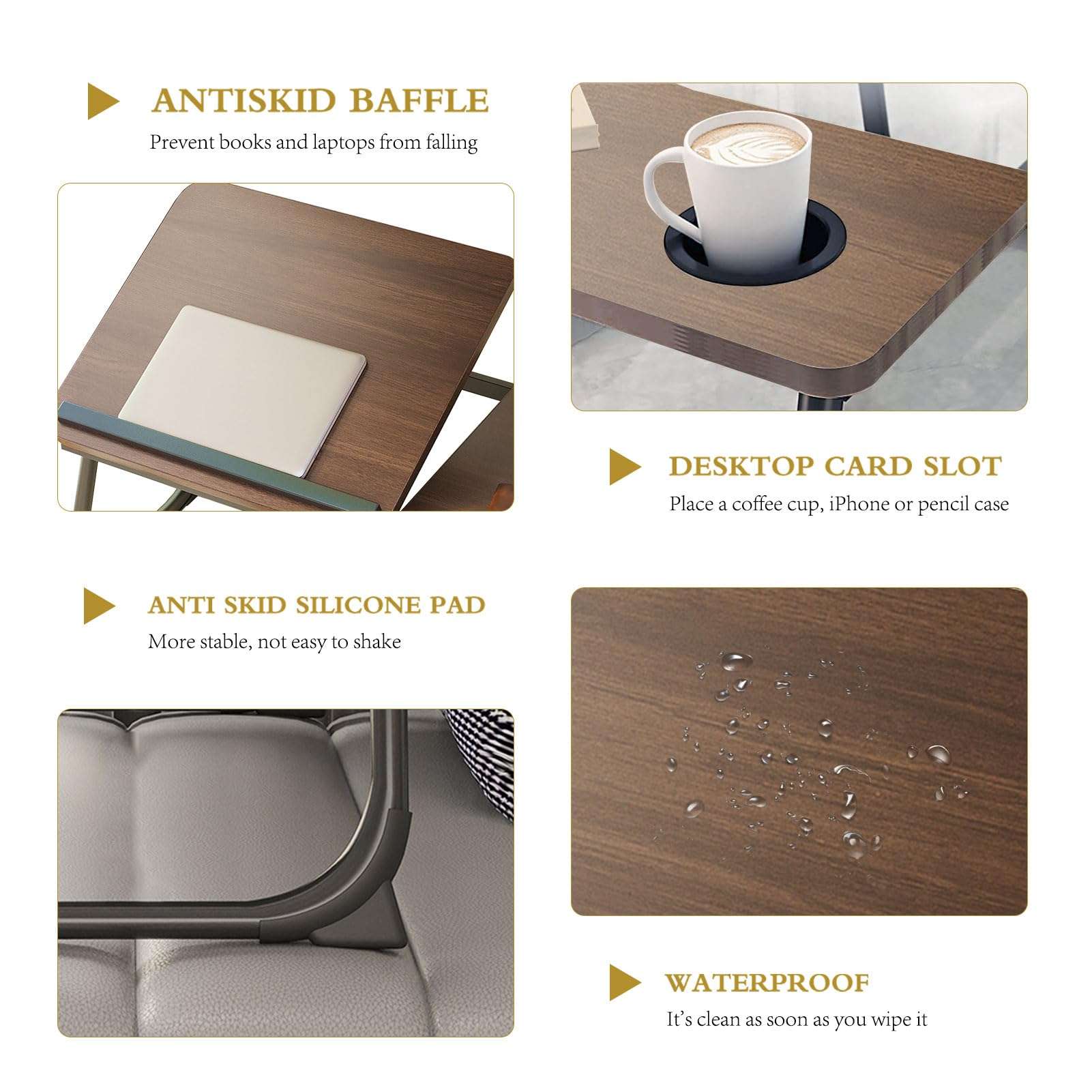 YPRNM Bed Desk for Laptop, Foldable Laptop Table for Bed and Sofa, Bed Trays for Eating and Laptops with Cup Holder, 5 Levels of Adjustable Height(Black Walnut) 4