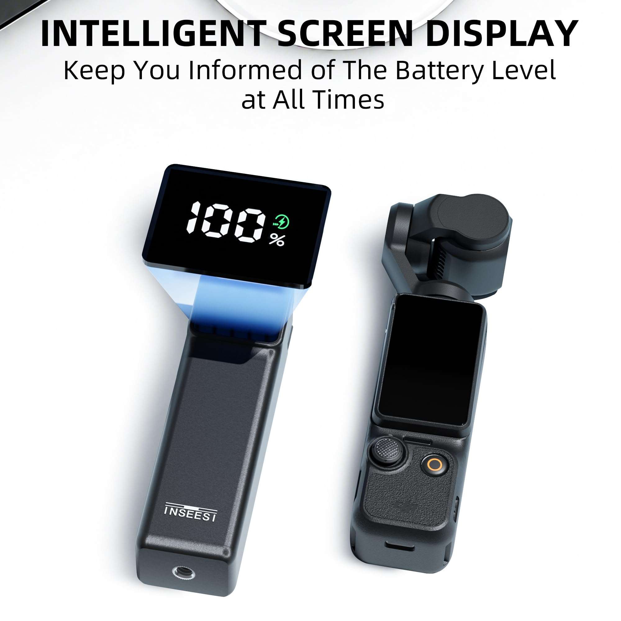 Battery Handle Compatible with DJI Osmo Pocket 3 Accessories, with Digital Screen for Pocket 3 Battery Grips for Xtra Muse Built-in 5000mAh Battery Fast Charging and Reserved 1/4”Thread 3