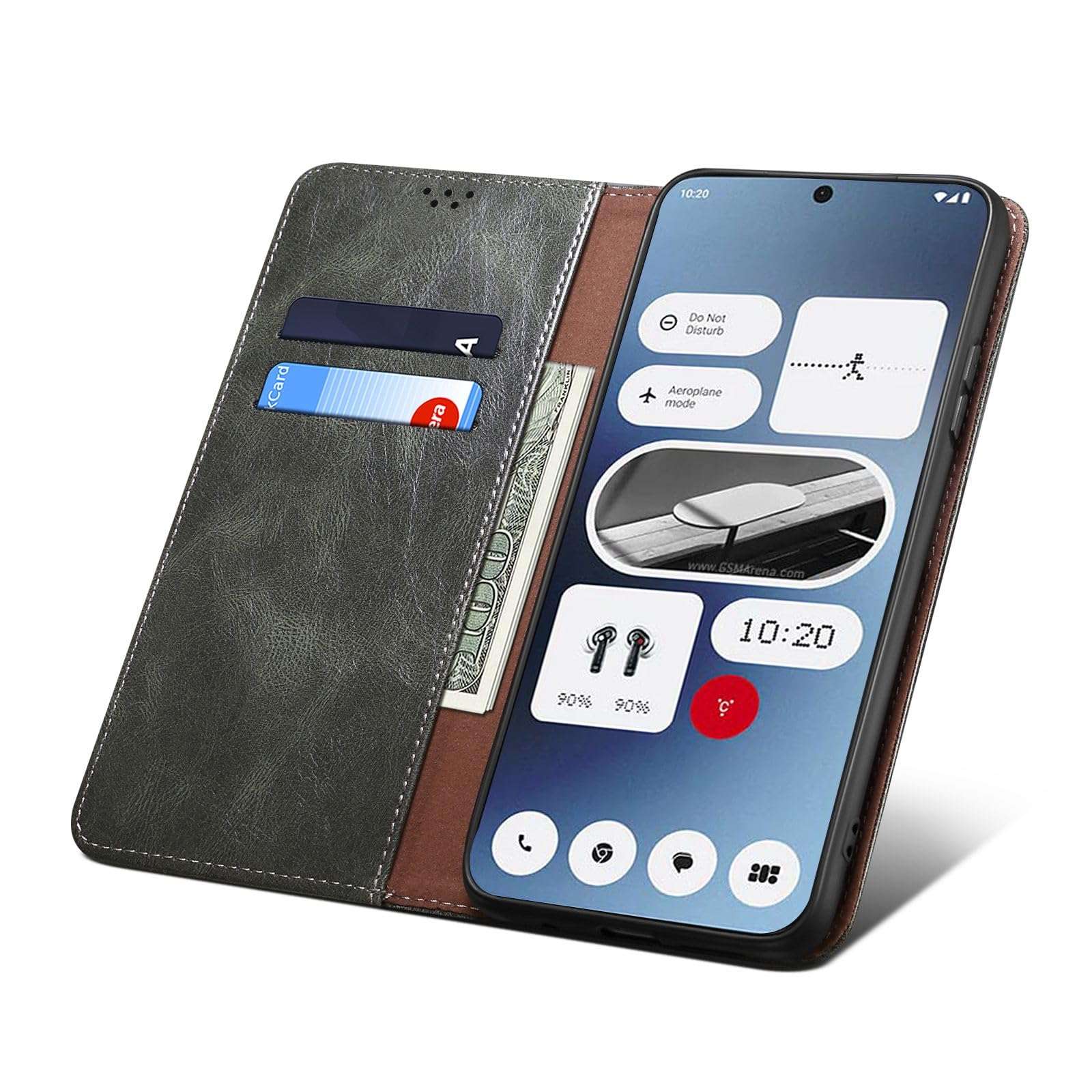 Bepak® Flip Cover for Nothing Phone 2a Flexible Pouch | Soft Leather | Magnetic Closure | Card and Money Pockets Wallet & Viewing Stand - Olive Green 4