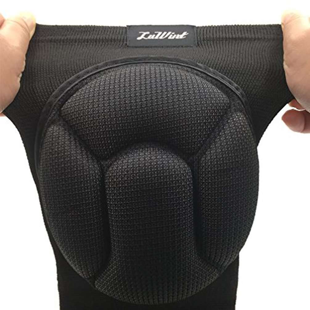 Luwint Protective Thick Sponge Knee Pads Knee Brace - High Elastic Non-Slip Basketball Volleyball Knee Sleeves Support for Gardening Weightlifting Running Gym Yoga, 1 Pair Unisex 4
