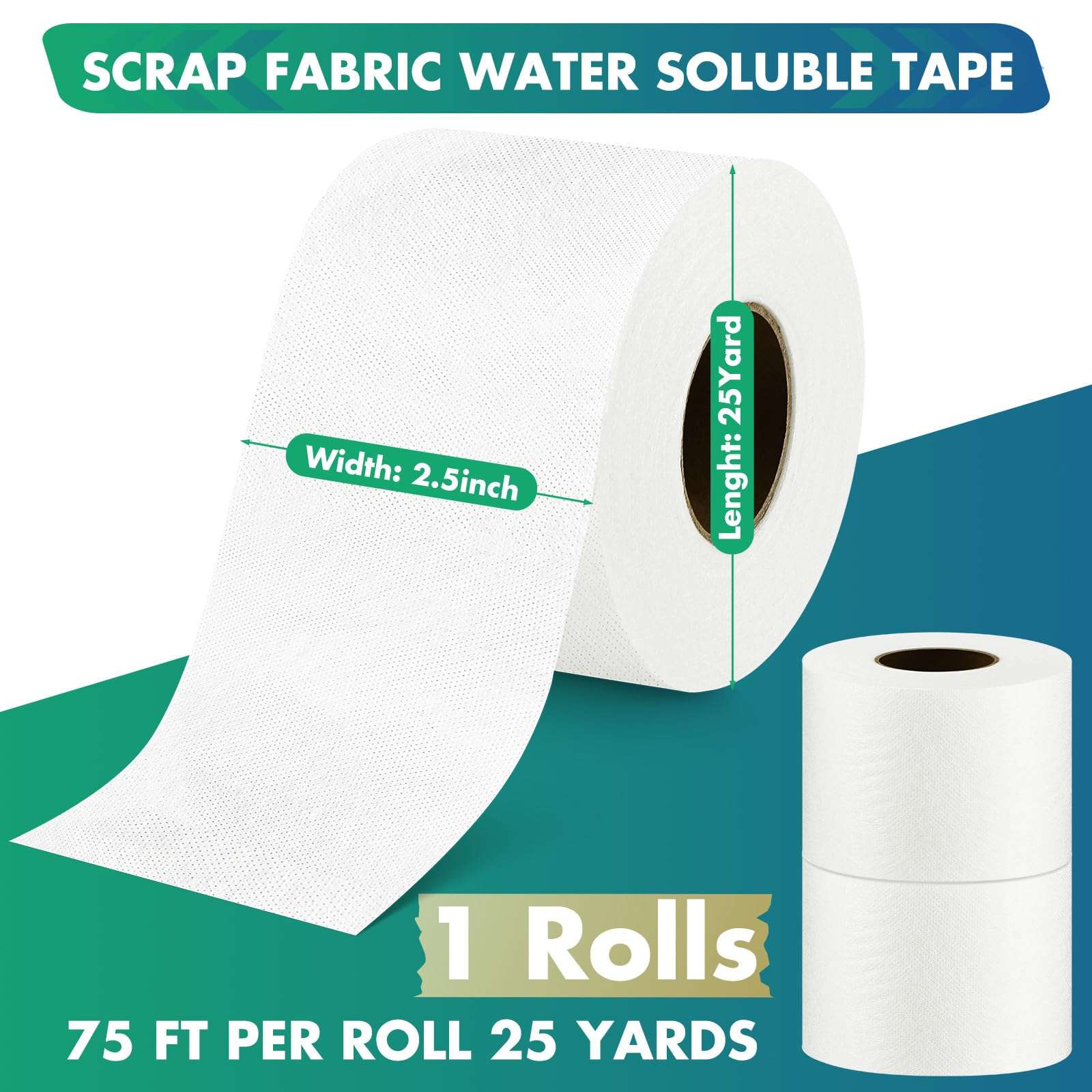 Breling Scrap Tape for Quilting 2 1/2 Inches 25 Yard Fabric Scraps Water Soluble Diagonal Seam Tape for Sewing, Easy Attachment(1 Roll) 3